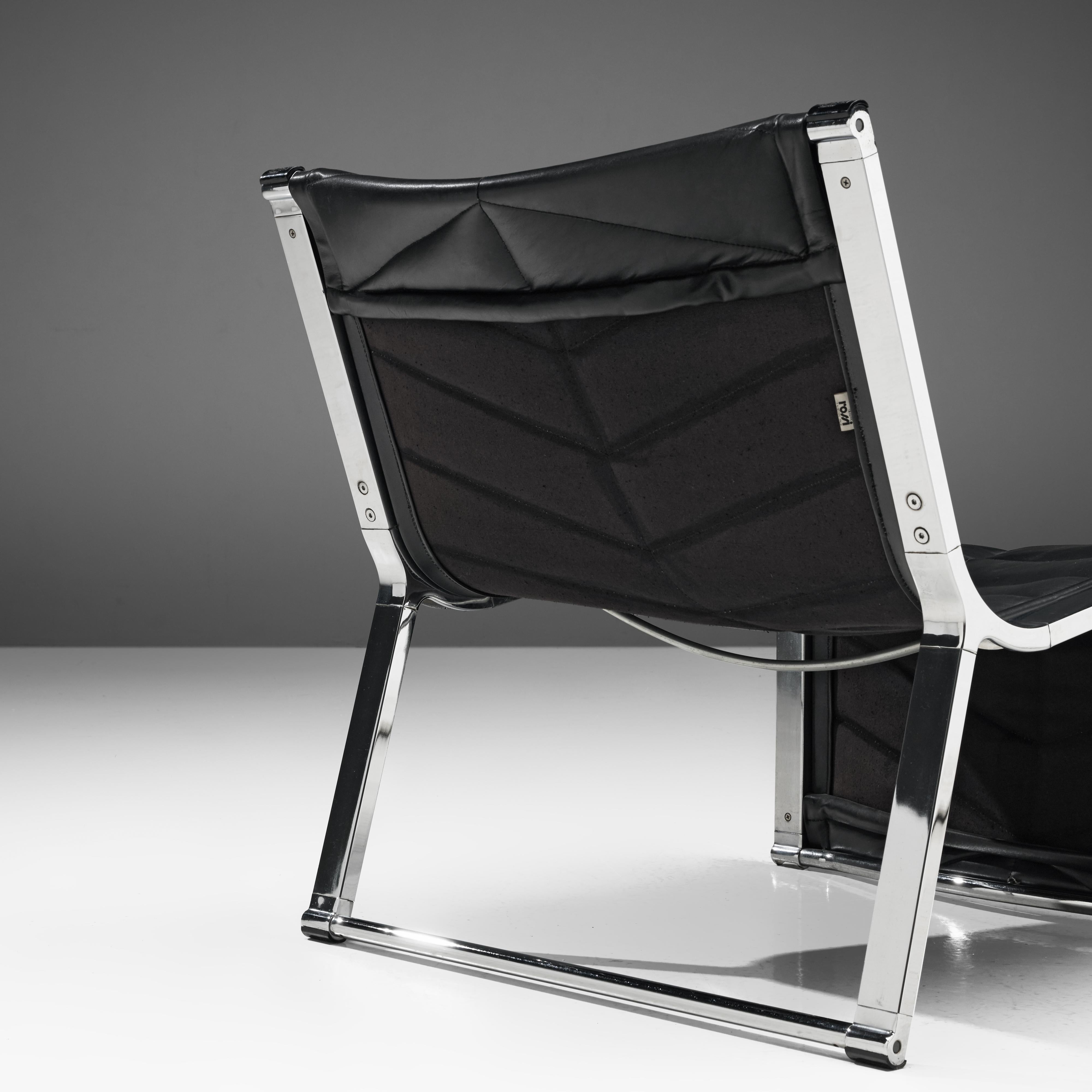 Italian Rossi di Albizzate Lounge Chair in Leather and Chrome For Sale