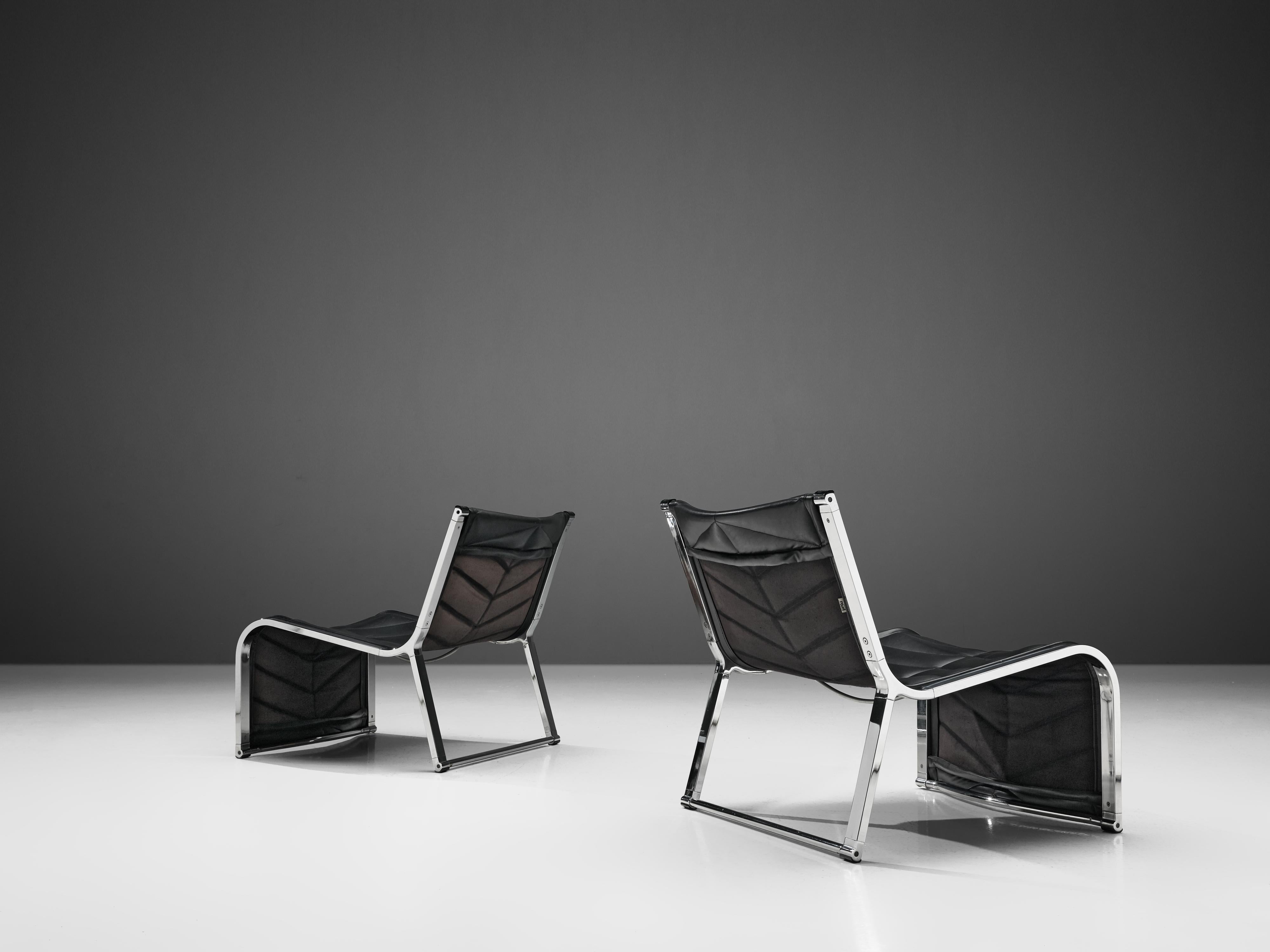 Late 20th Century Rossi di Albizzate Lounge Chairs in Leather and Chrome For Sale
