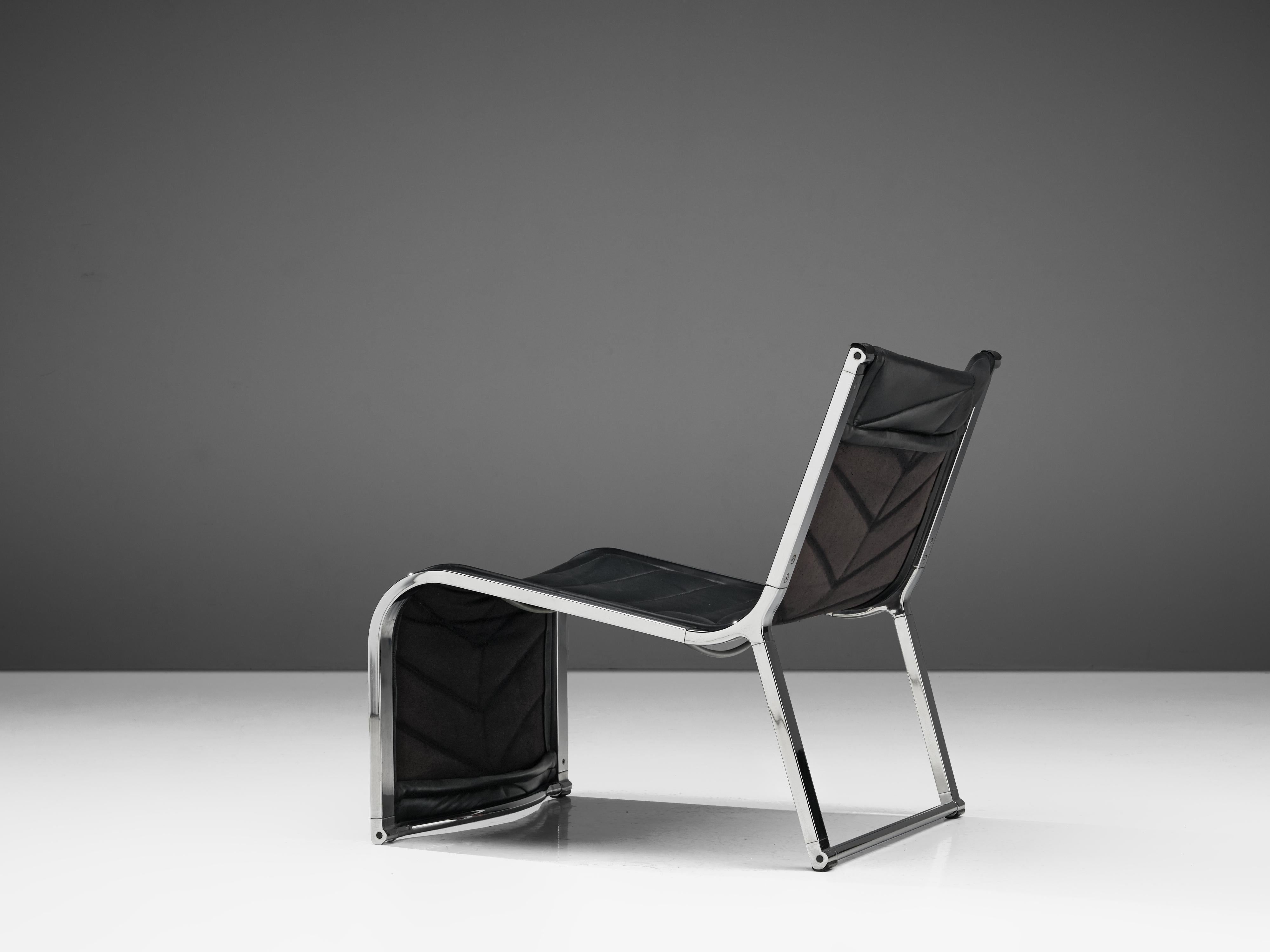Rossi di Albizzate Pair of Lounge Chairs in Leather and Chrome 1