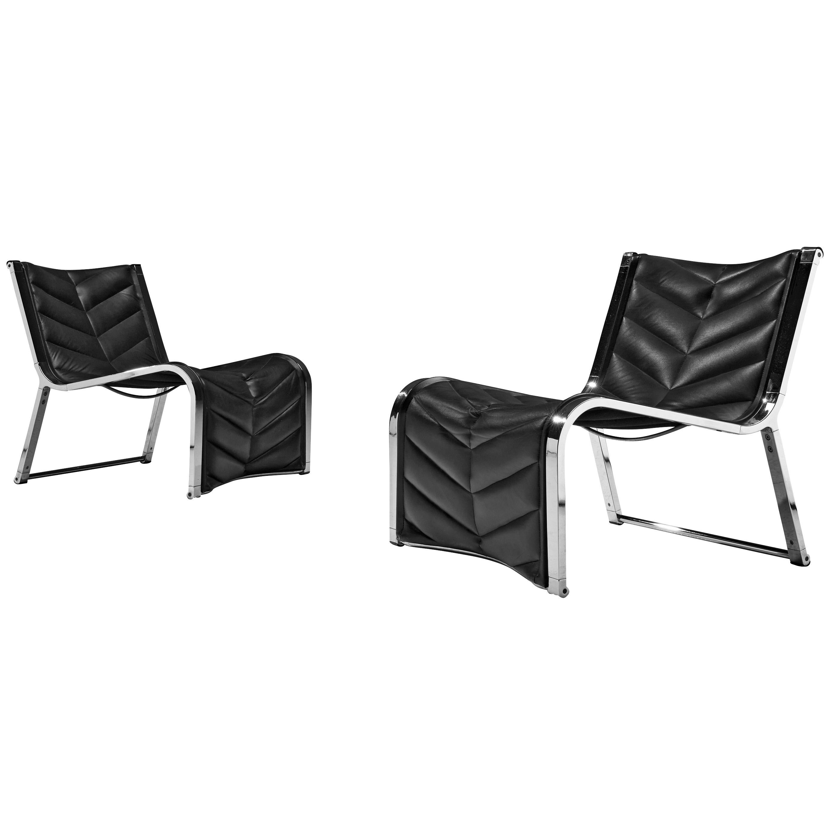 Rossi di Albizzate Pair of Lounge Chairs in Leather and Chrome