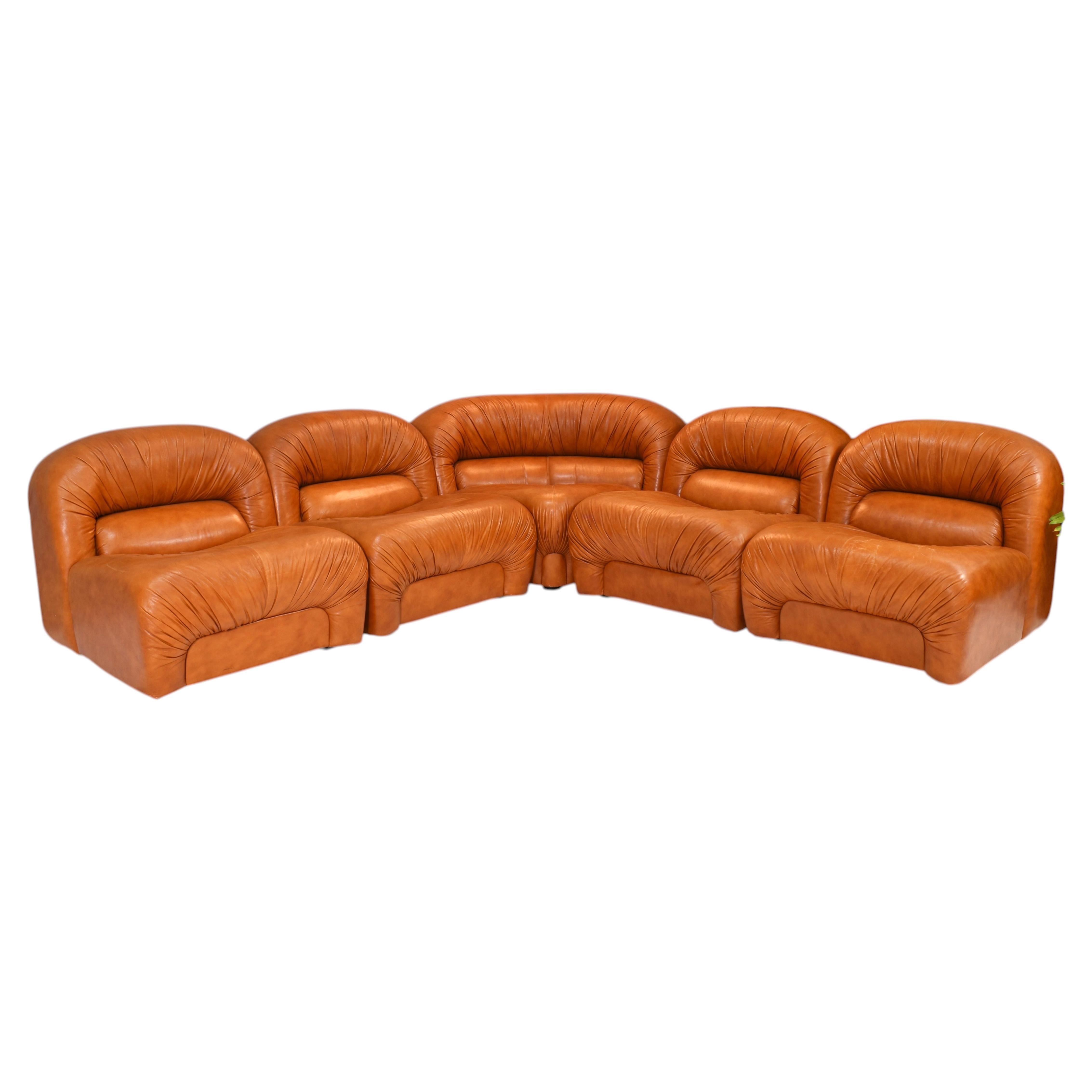 Rossi di Albizzate Sectional Sofa in Original Cognac Leather, Italy – 1970’s For Sale