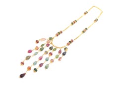Rossi Pink Green Tourmaline Rhodolite Peridot Aquamarine Drop Bead Necklace