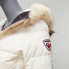 ROSSIGNOL ivory fur trim hood logo hooded down puffer jacket IT38 XS