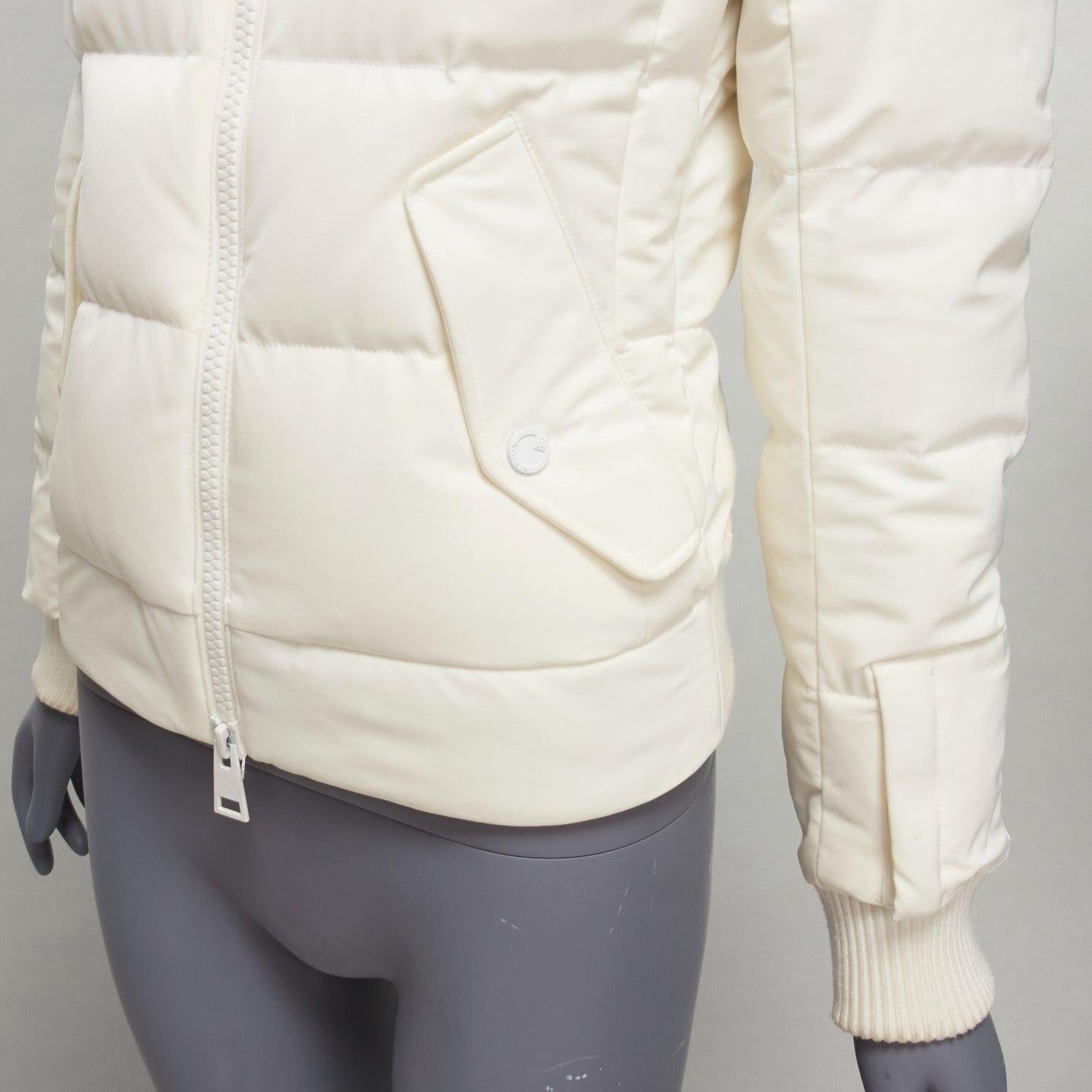 ROSSIGNOL ivory fur trim hood logo hooded down puffer jacket IT38 XS For Sale 3