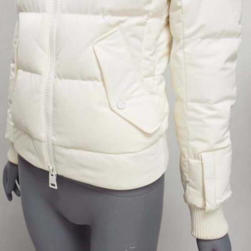 ROSSIGNOL ivoire fourrure logo capuche doudoune IT38 XS en vente 3