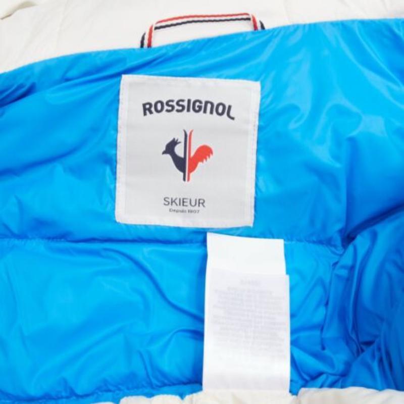 ROSSIGNOL ivoire fourrure logo capuche doudoune IT38 XS en vente 4