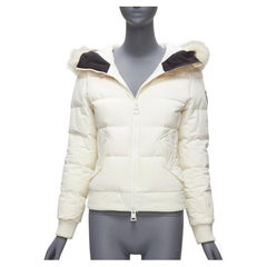 ROSSIGNOL ivory fur trim hood logo hooded down puffer jacket IT38 XS