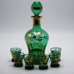 Rossini Empoli Green Decanter with Shot Glasses, circa 1950