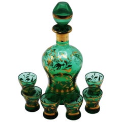 Rossini Empoli Green Decanter with Shot Glasses, circa 1950