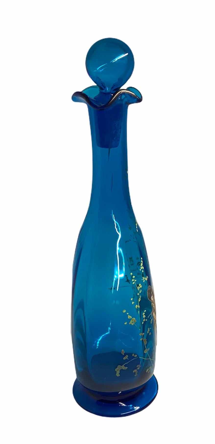 Czech Rossler Bohemian Royal Blue Glass Enamel Decanter