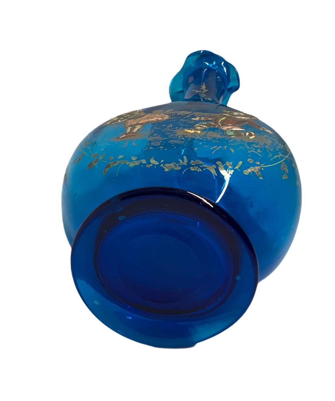 20th Century Rossler Bohemian Royal Blue Glass Enamel Decanter