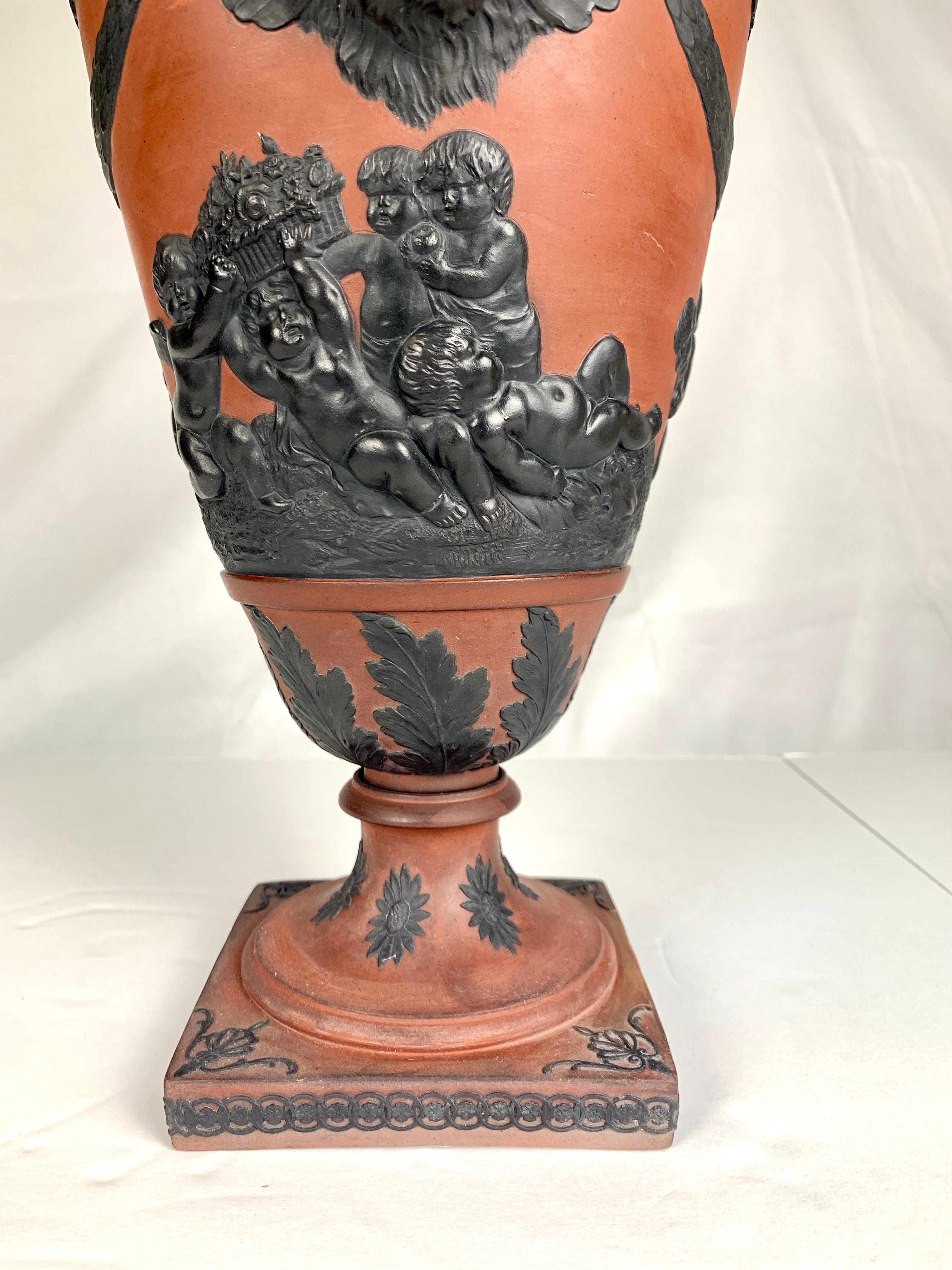 Stoneware Rosso Antico and Black Basalt Vase Made Circa 1815 with Neoclassical Decoration