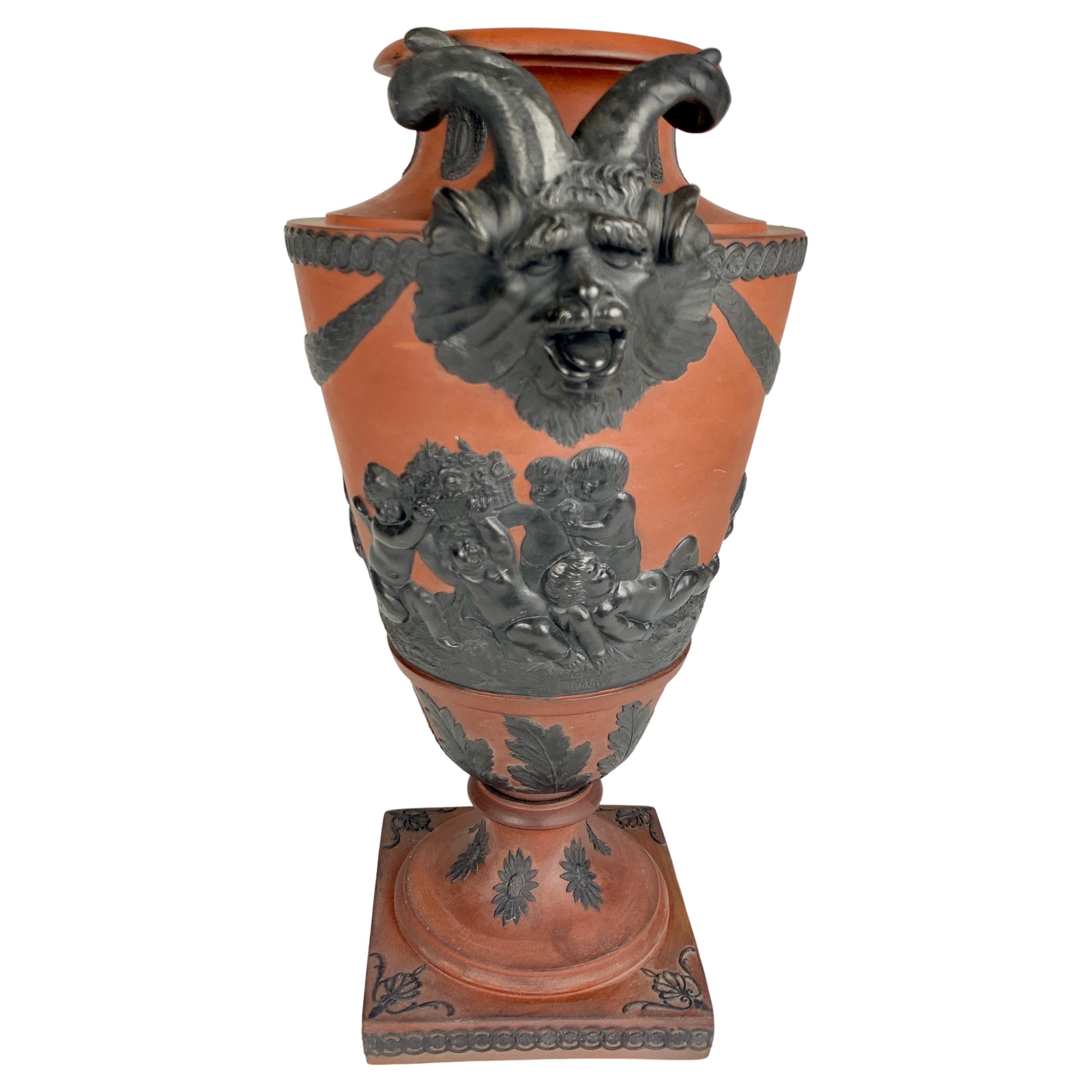 Rosso Antico and Black Basalt Vase Made Circa 1815 with Neoclassical Decoration