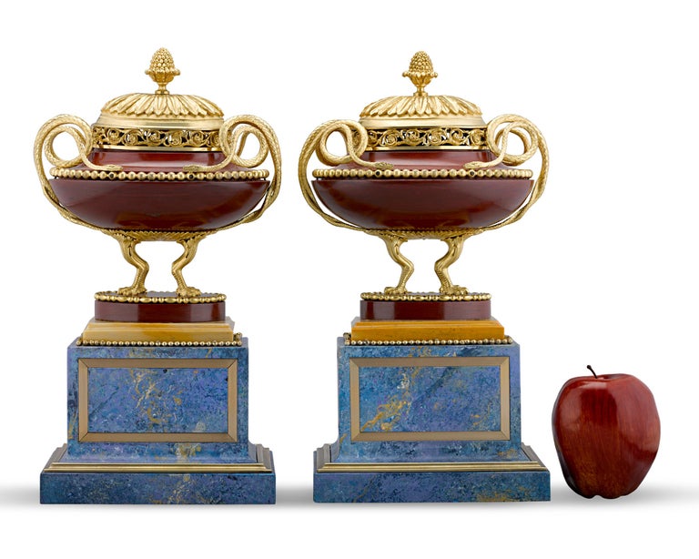 European Rosso Antico Marble and Gilt Bronze Potpourri Vases For Sale
