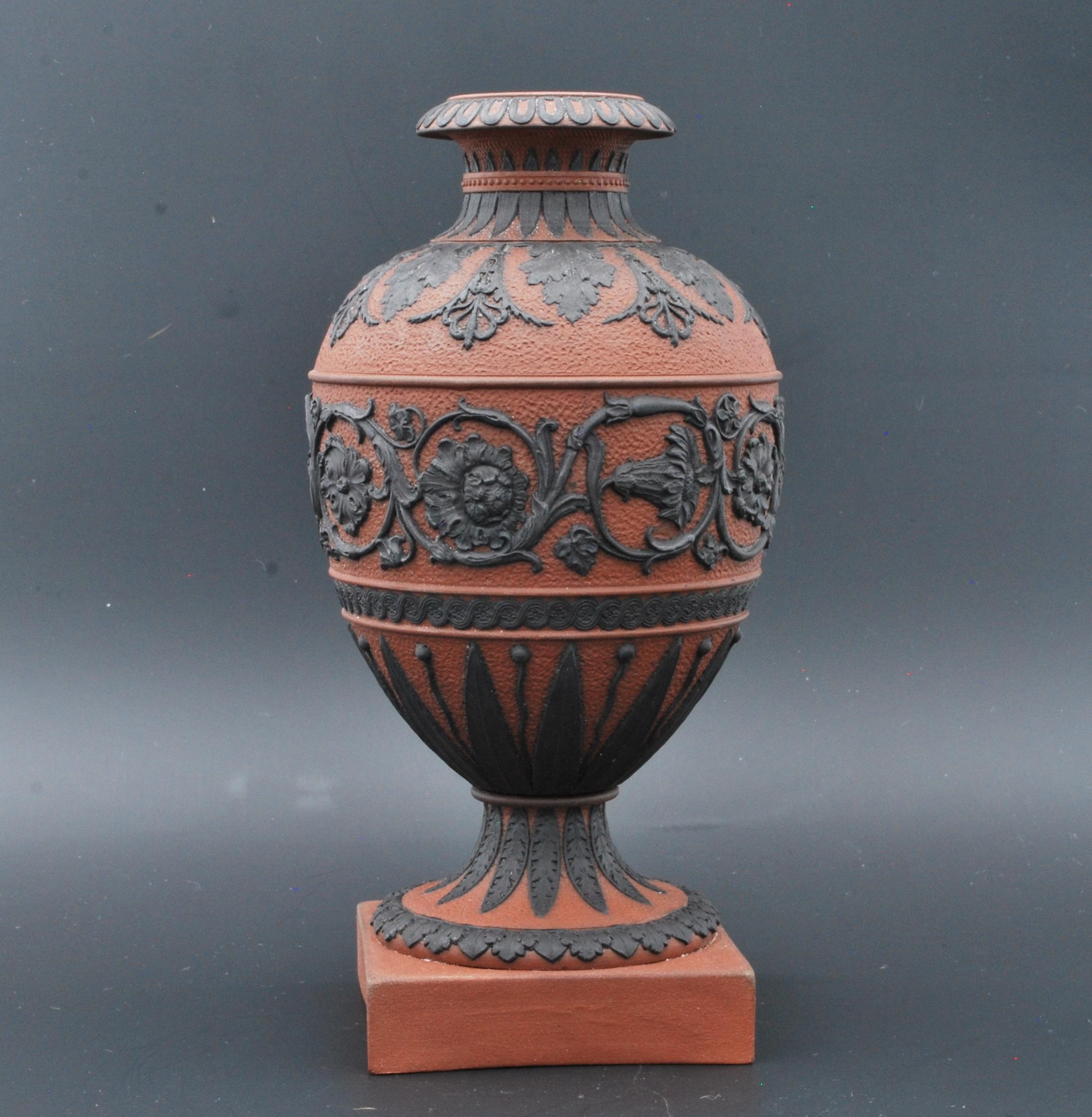 Neoclassical Rosso Antico Vase with Black Decoration, Wedgwood, C1790 For Sale