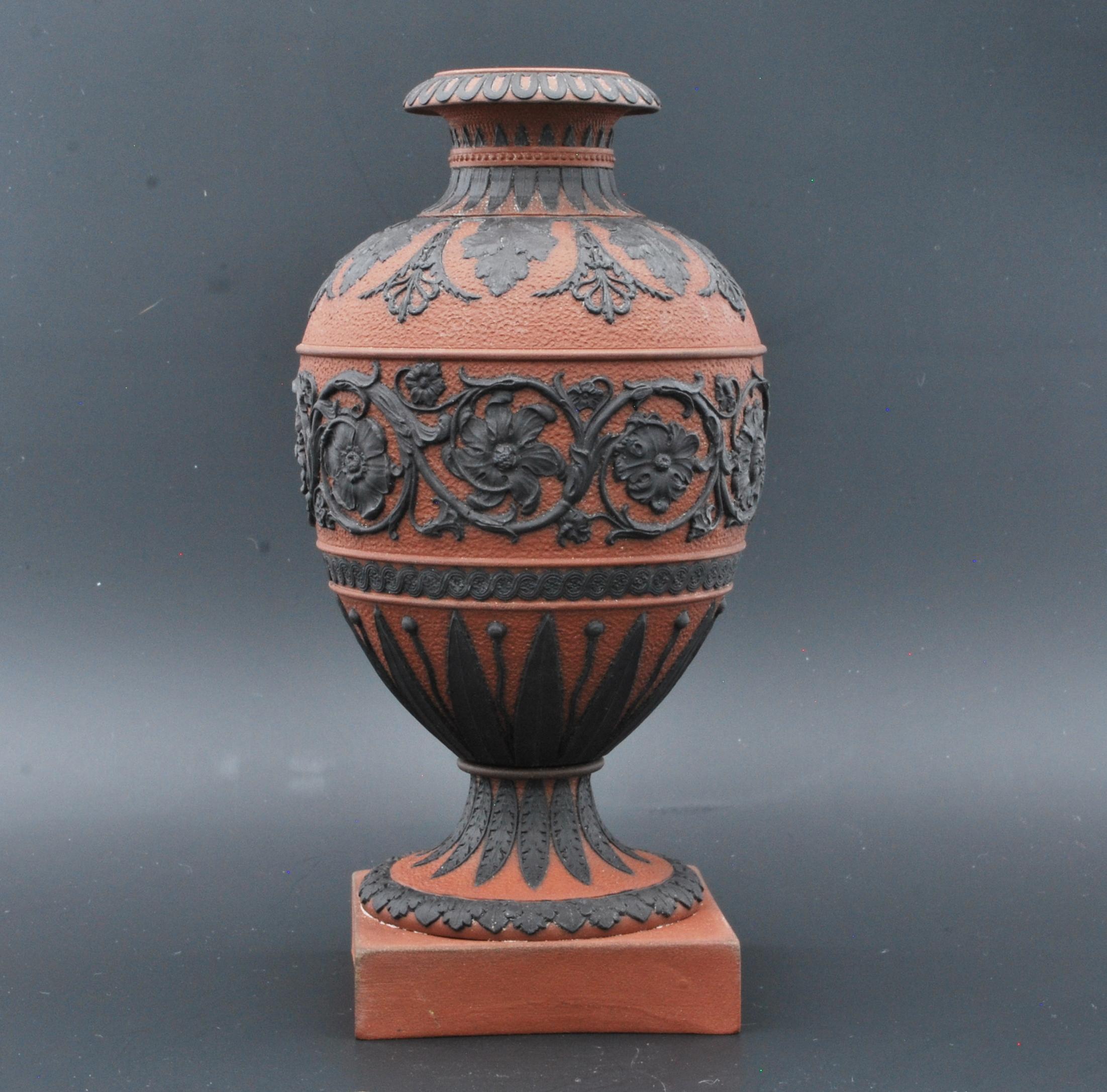 English Rosso Antico Vase with Black Decoration, Wedgwood, C1790 For Sale