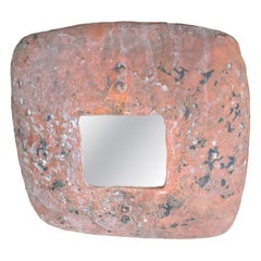 Rosso Contemporary Signed Ceramic Mirror by Renzo Maar