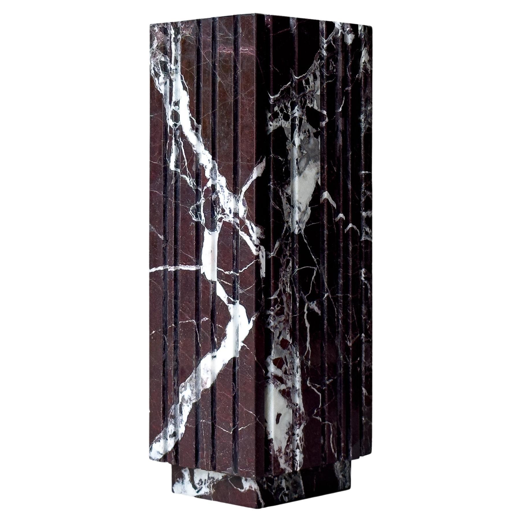 ROSSO GROOVY Vase in Rosso Levanto Marble by Meble Matters 8" For Sale