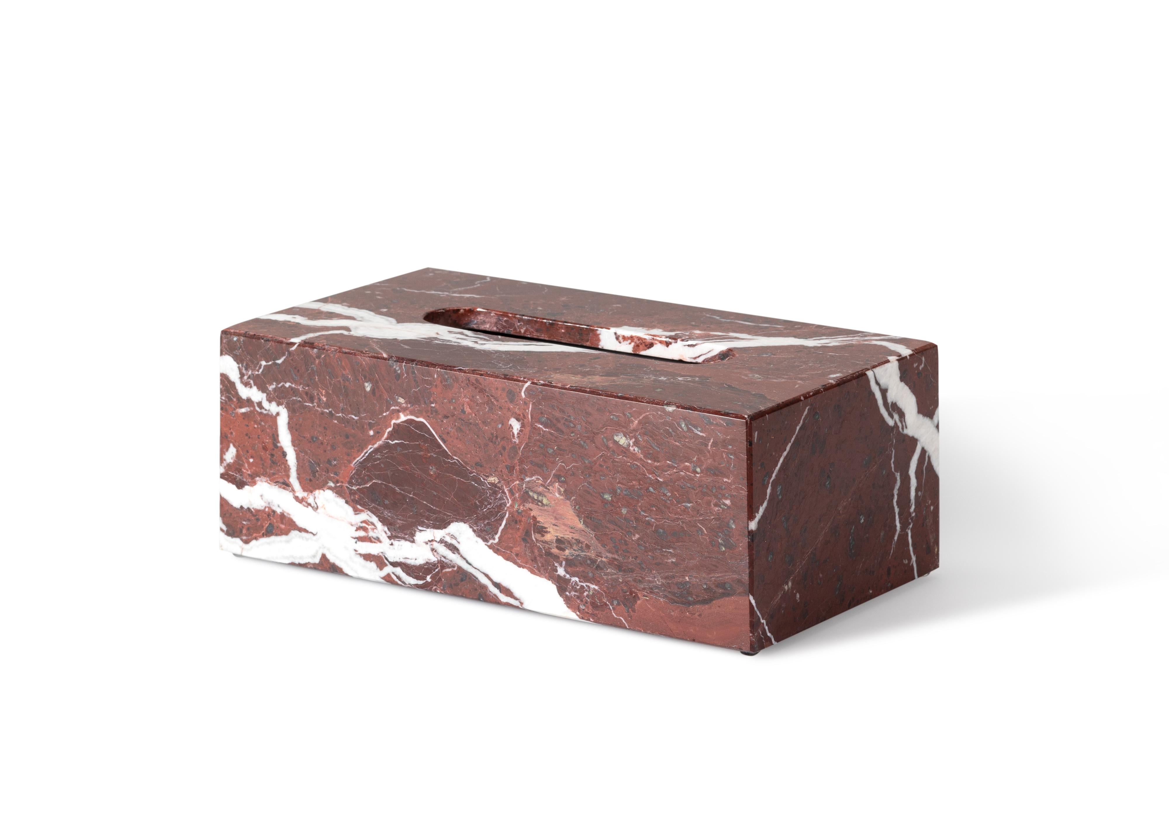 Crafted entirely by hand, this marble tissue box cover is a fusion of form and function, seamlessly blending into any space while adding sophistication and elegance. Clean, minimalist lines highlight the natural veining of the marble, making each