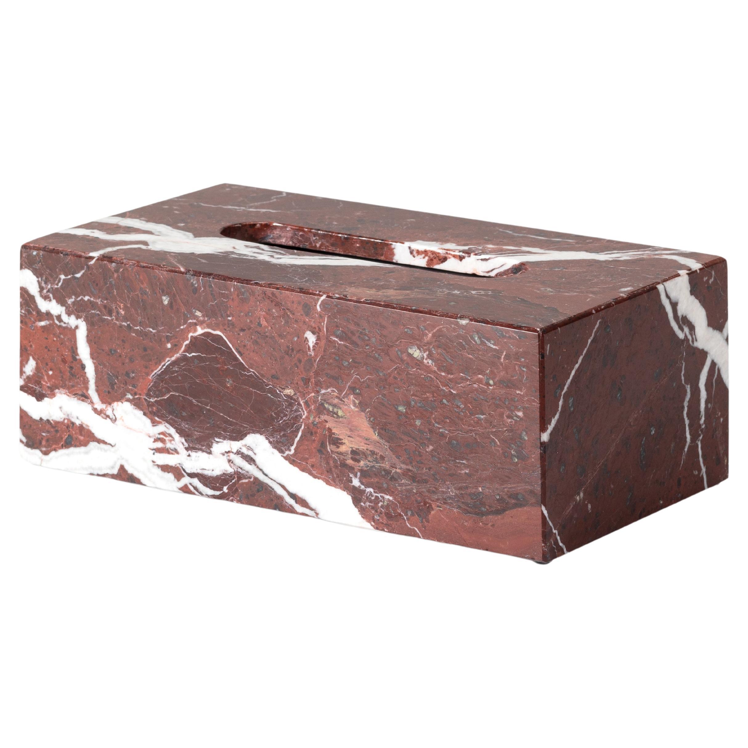 Rosso Lepanto Marble Rectangular Tissue Box For Sale