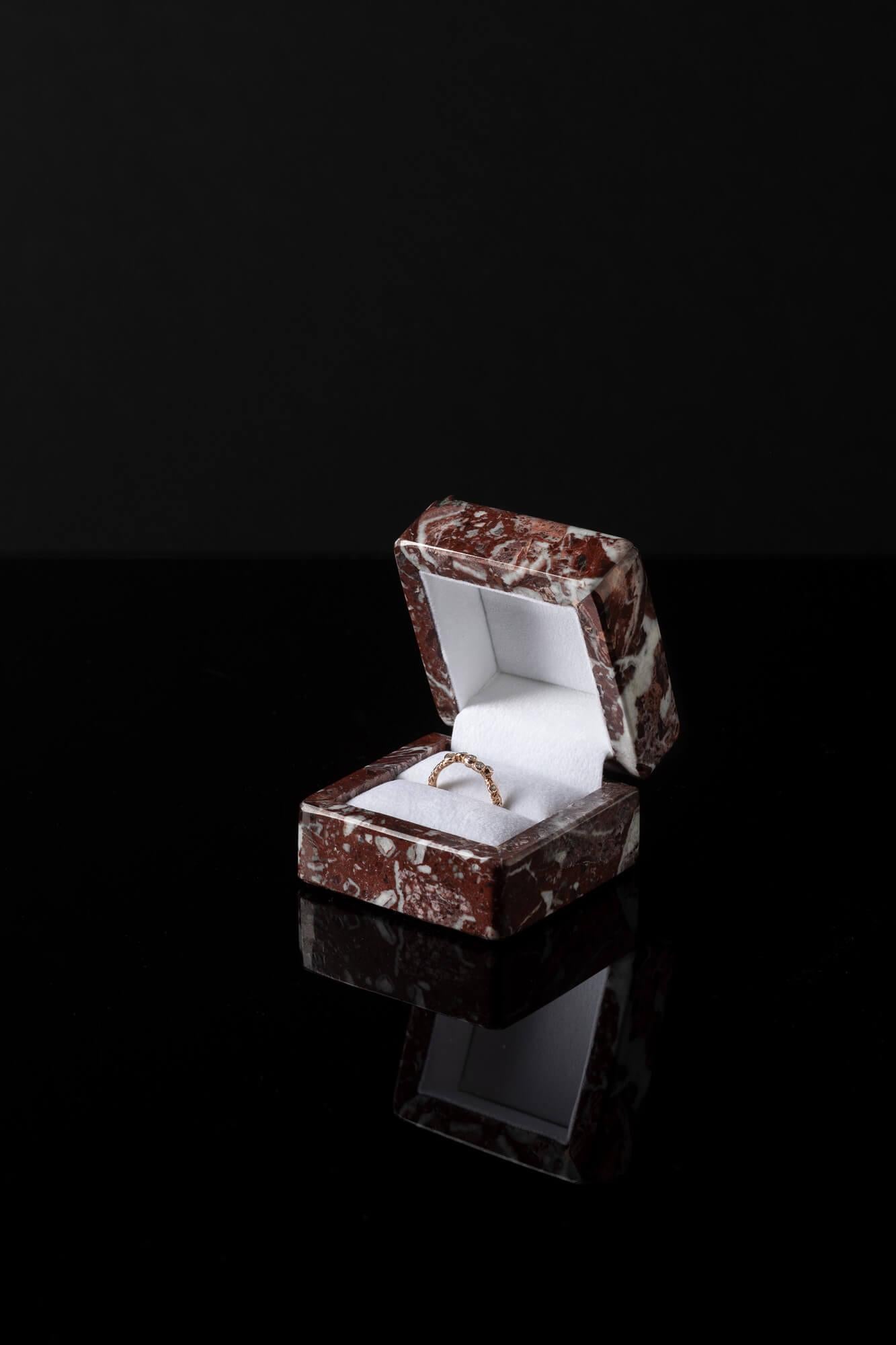 Hand-Crafted Rosso Lepanto Marble Ring Box For Sale