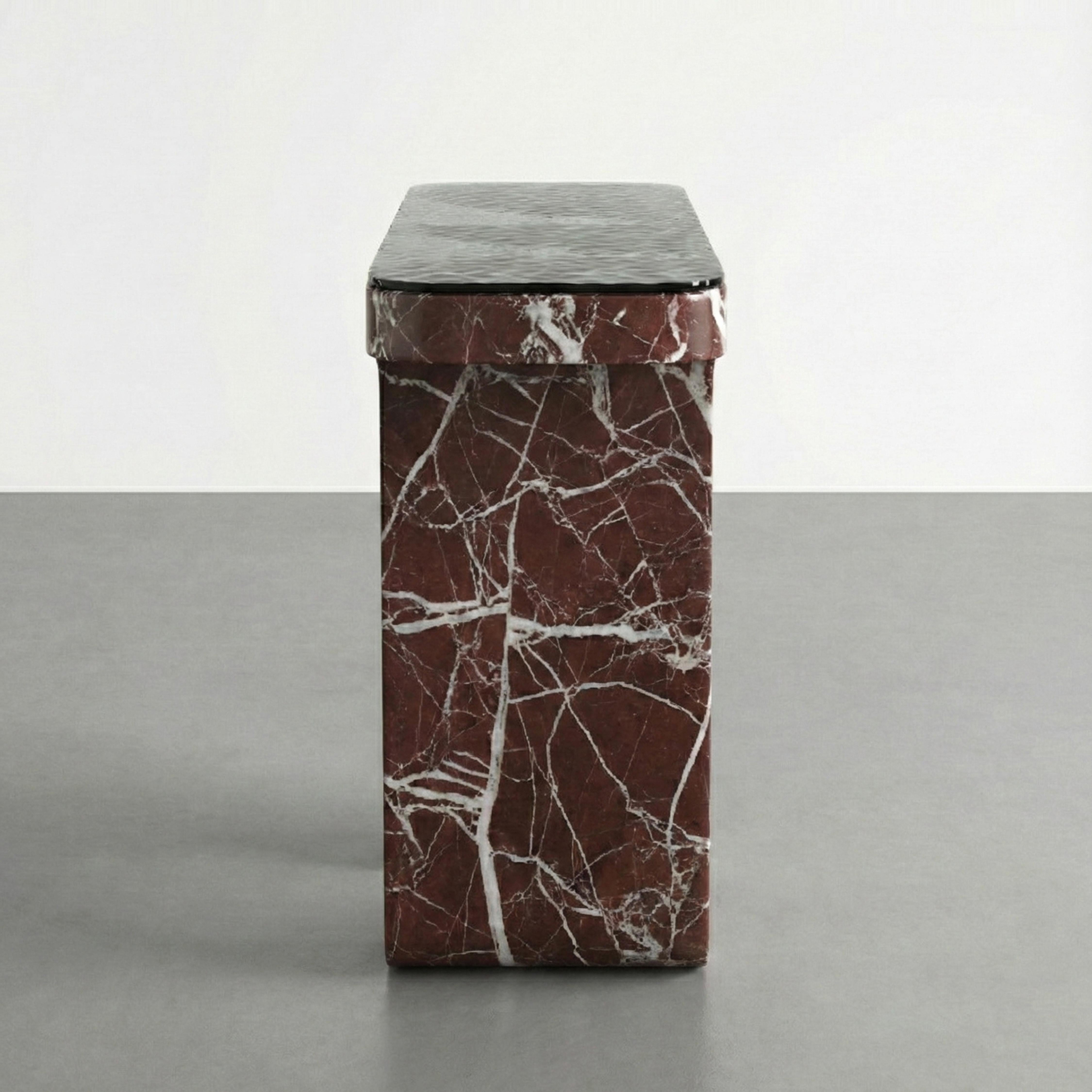 Arts and Crafts Rosso Levanto Console Table With Fusion Glass , Burgundy Marble Entryway Table For Sale