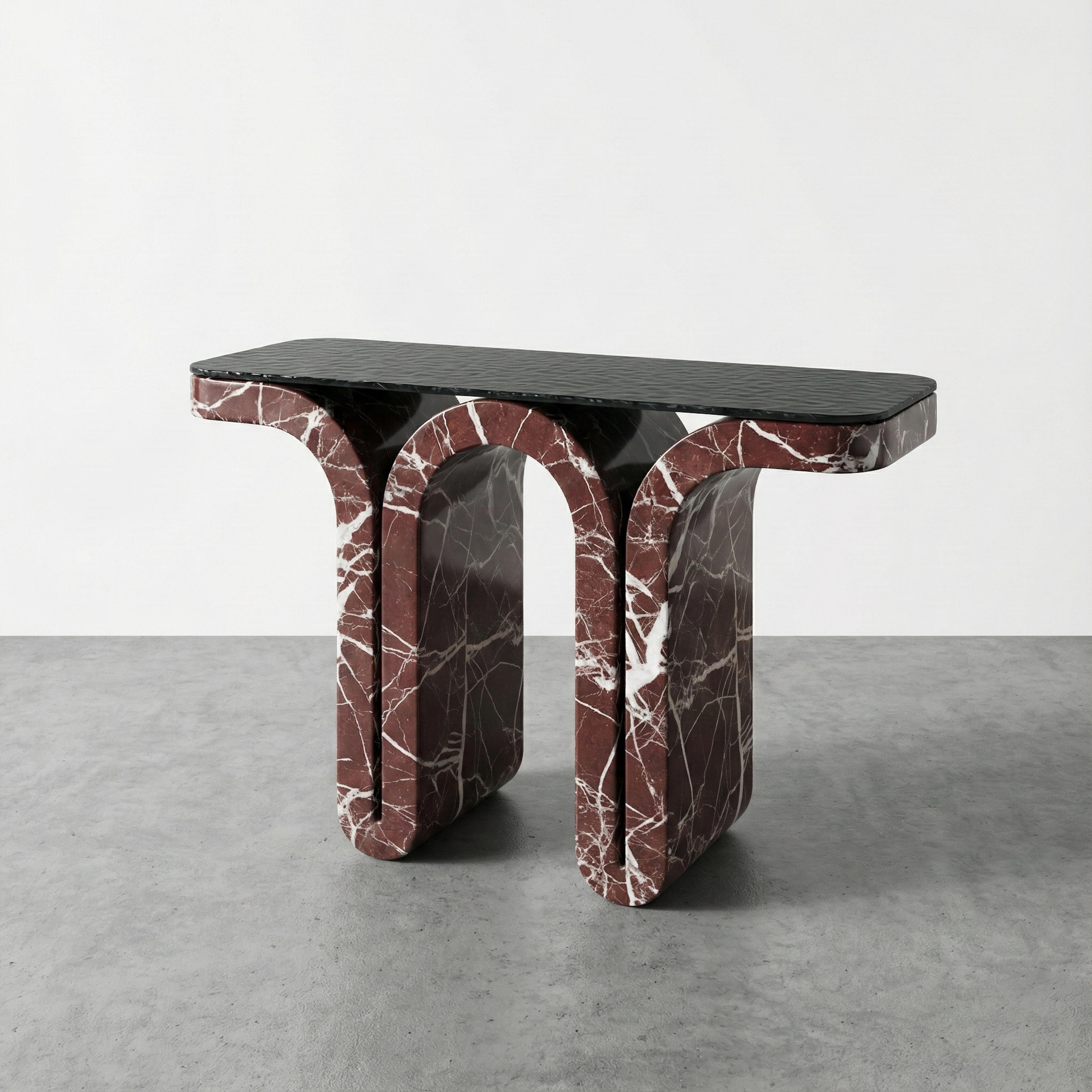 Turkish Rosso Levanto Console Table With Fusion Glass , Burgundy Marble Entryway Table For Sale