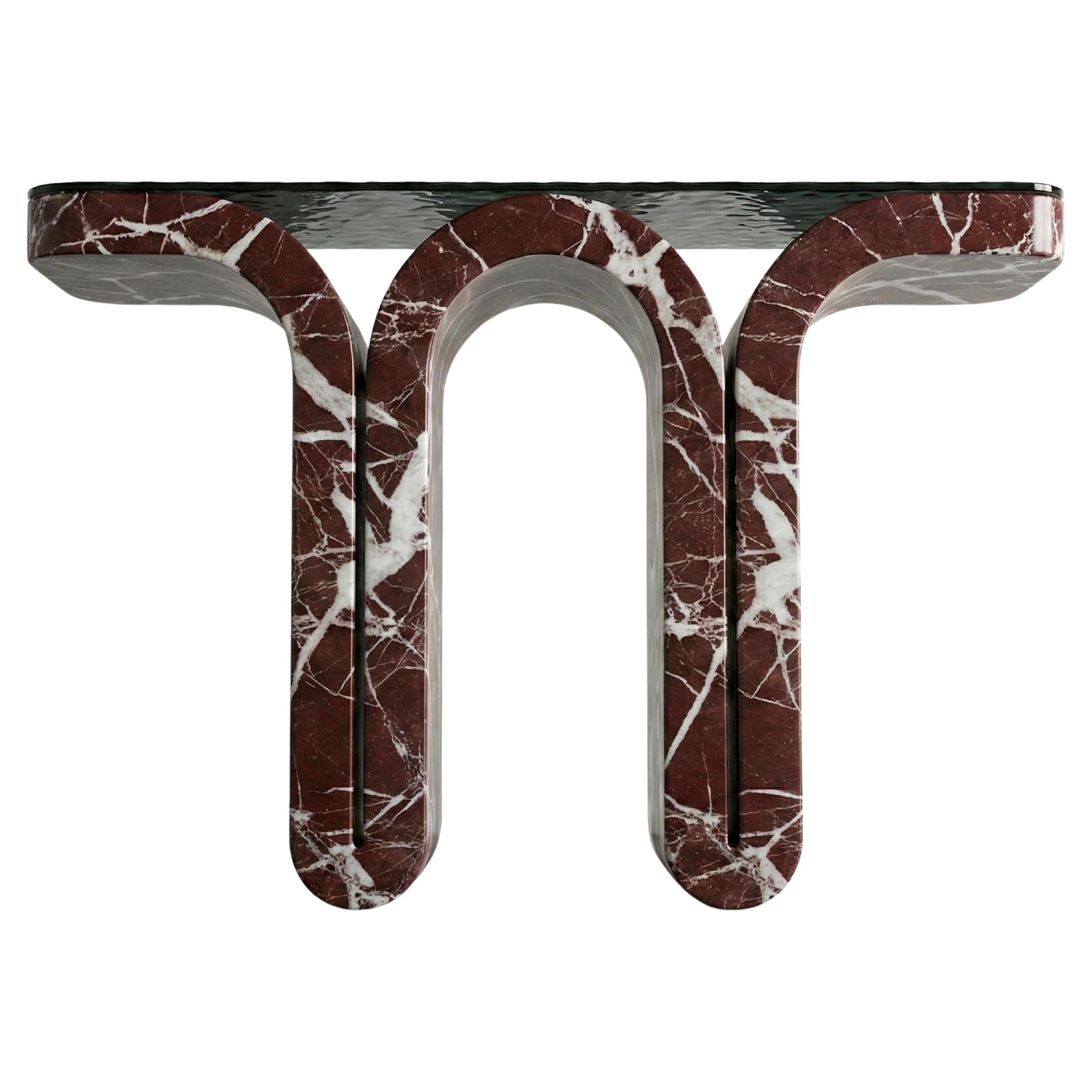 Rosso Levanto Console Table With Fusion Glass , Burgundy Marble Entryway Table For Sale