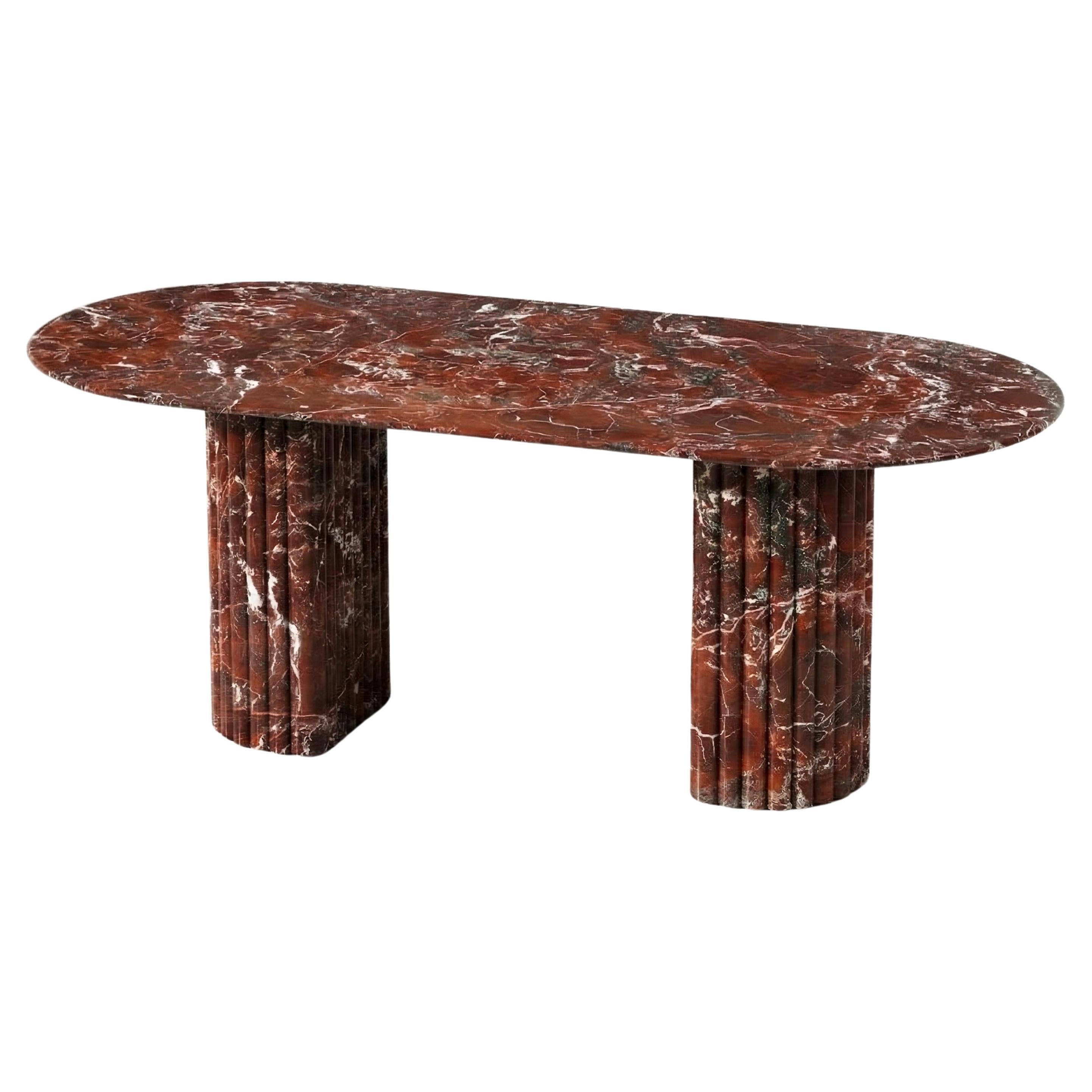 Rosso Levanto Fluted Base Dining Table - Red Marble Solid Table For Sale