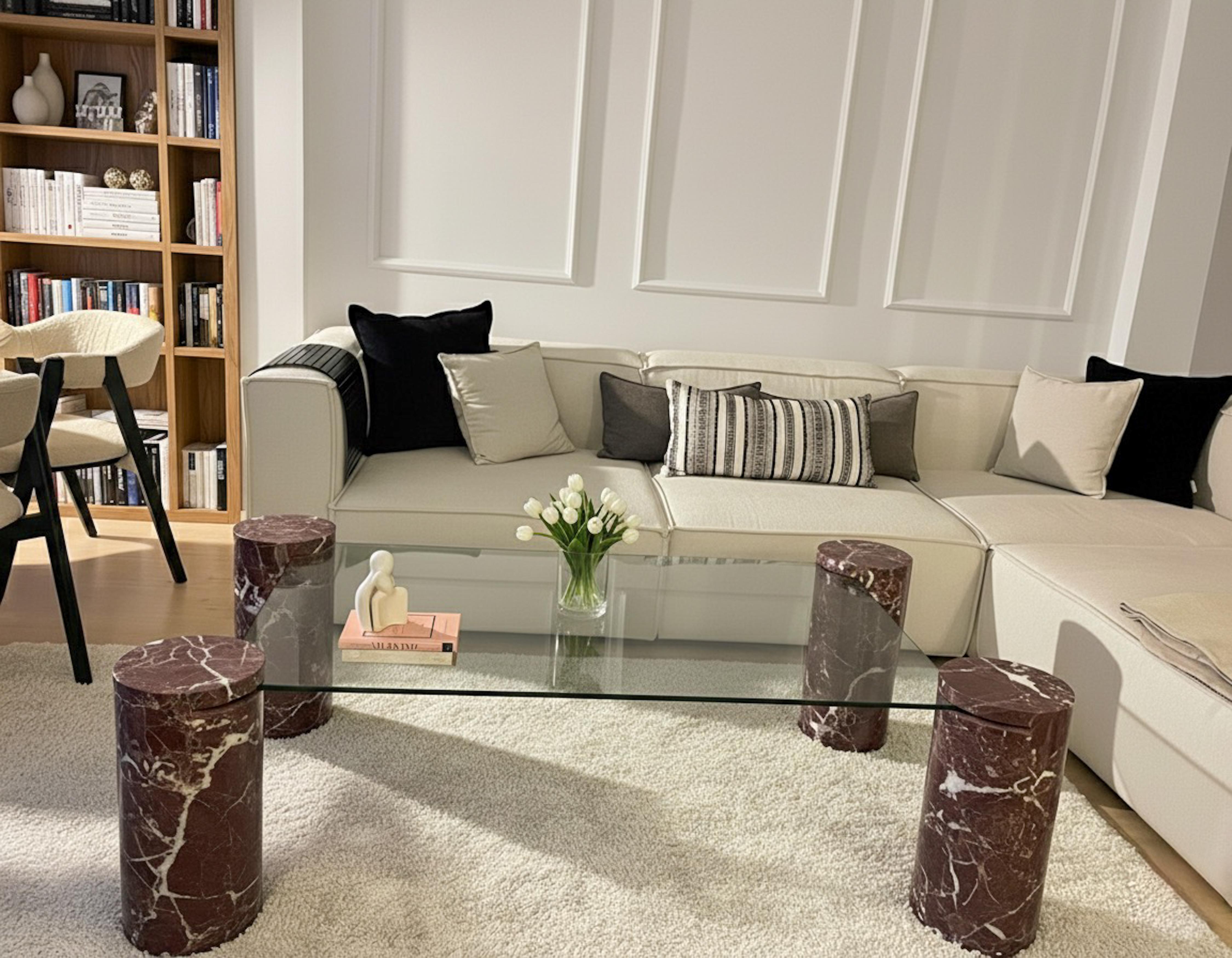 Minimalist Rosso Levanto Glass Marble Coffee Table - Handmade Coffee Table For Sale