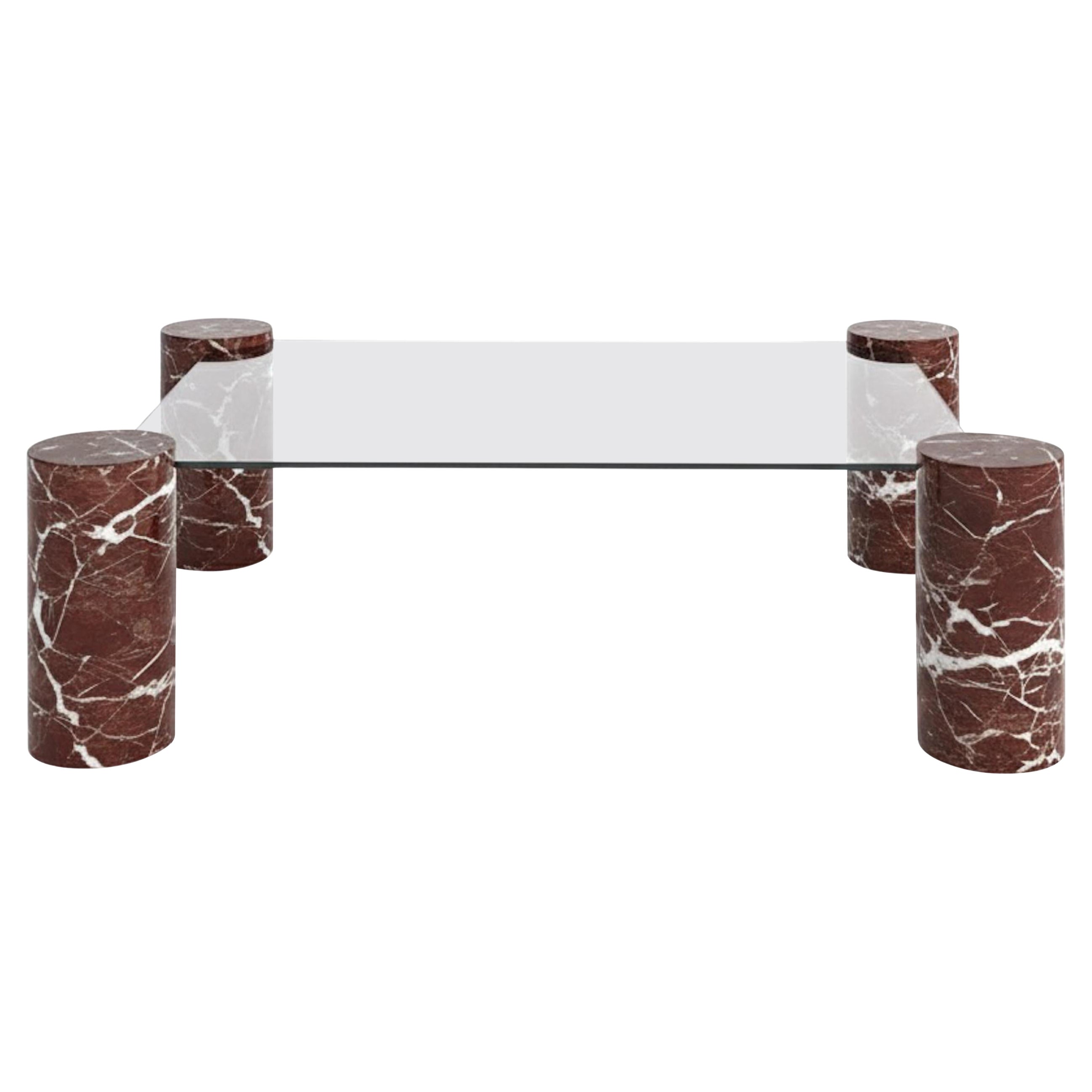 Table basse en verre et marbre Rosso Levanto - Table basse fabriquée à la main en vente