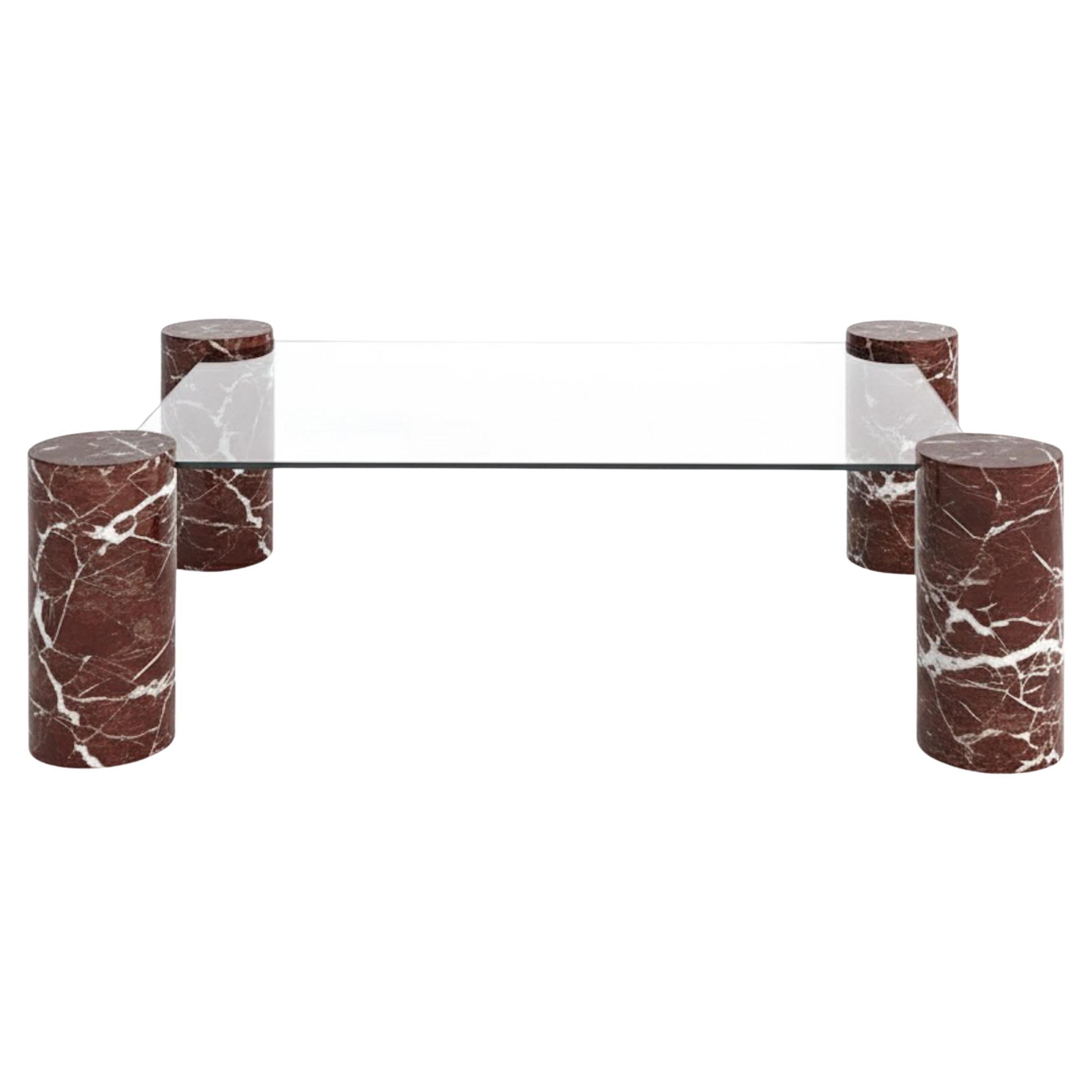 Rosso Levanto Glass Marble Coffee Table - Handmade Coffee Table For Sale