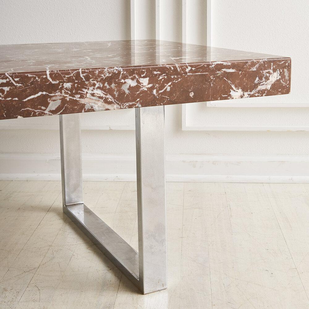 European Rosso Levanto Marble and Chrome Coffee Table