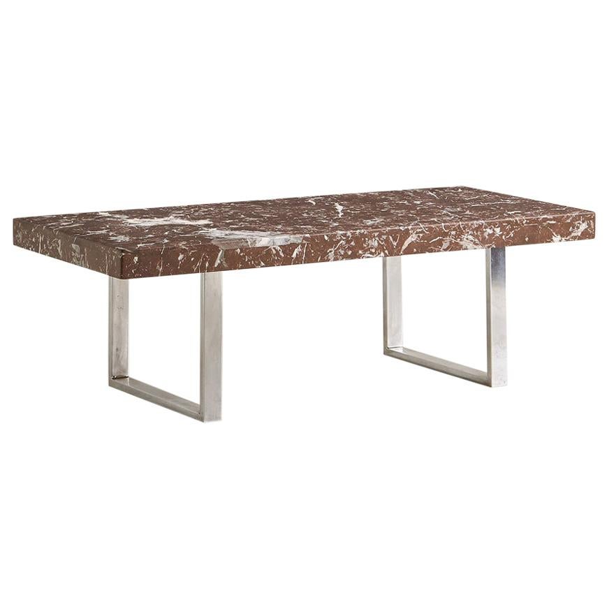 Rosso Levanto Marble and Chrome Coffee Table