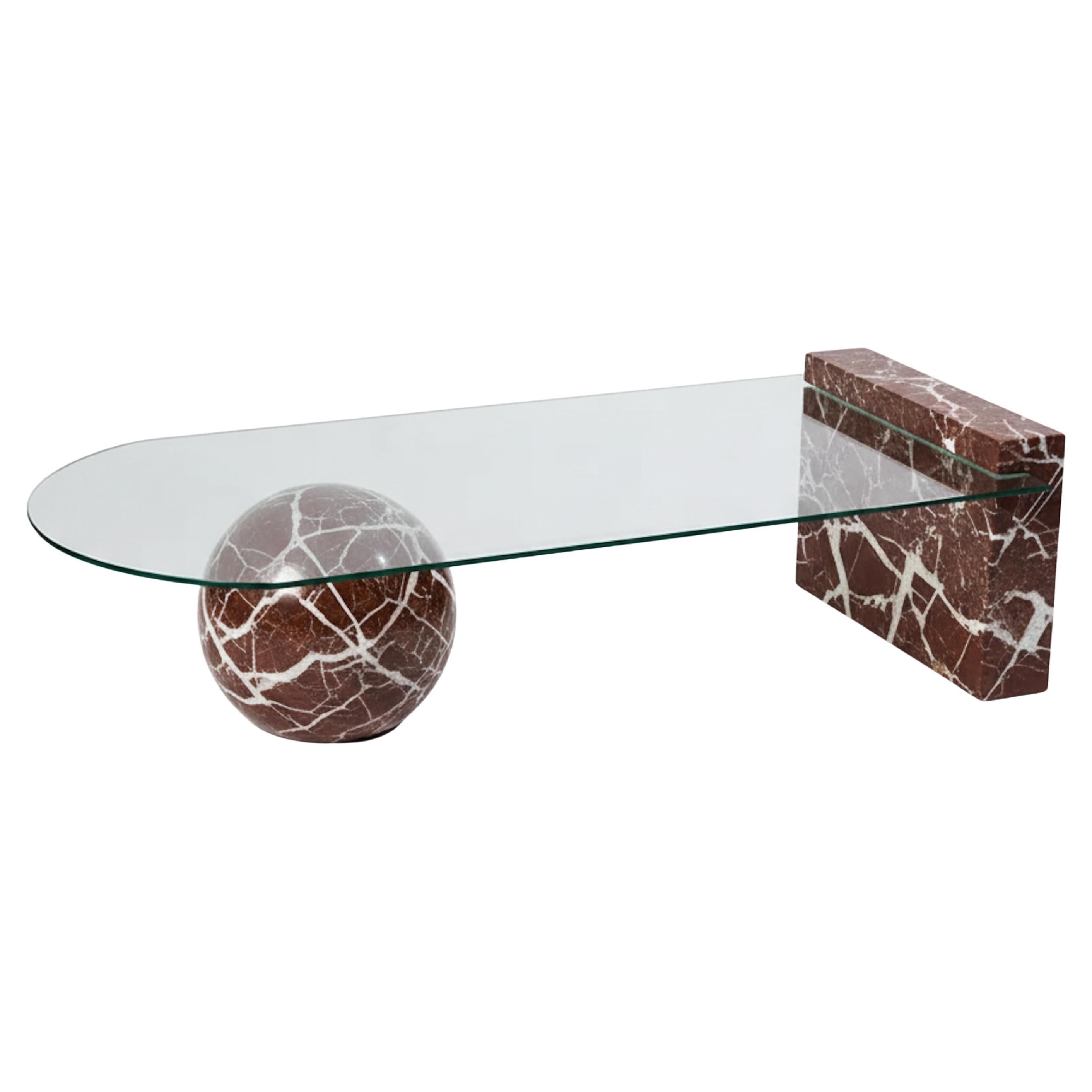 Rosso Levanto Marble Coffee Table - Glass Solid Red Marble Center Table