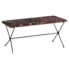 Vintage Rosso Levanto Marble Coffee Table in the Style of Maison Jansen, France 1960s