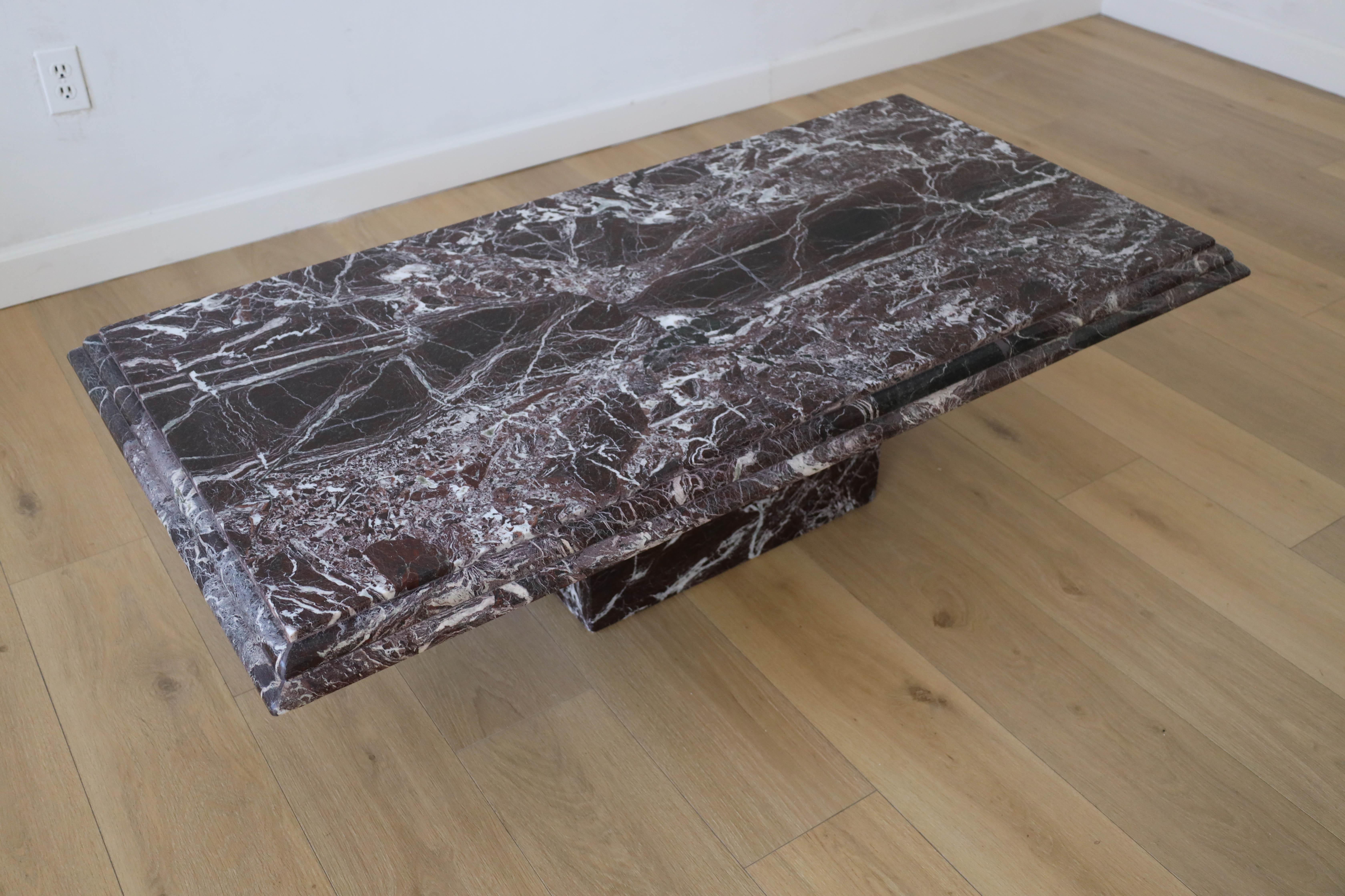 Rosso Levanto Marble Coffee Table, Italy 1960s-70s In Good Condition For Sale In Dallas, TX