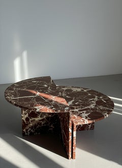 Juego de mesa de centro de mármol Rosso Levanto - Pieza de arte de diseño hecha a mano