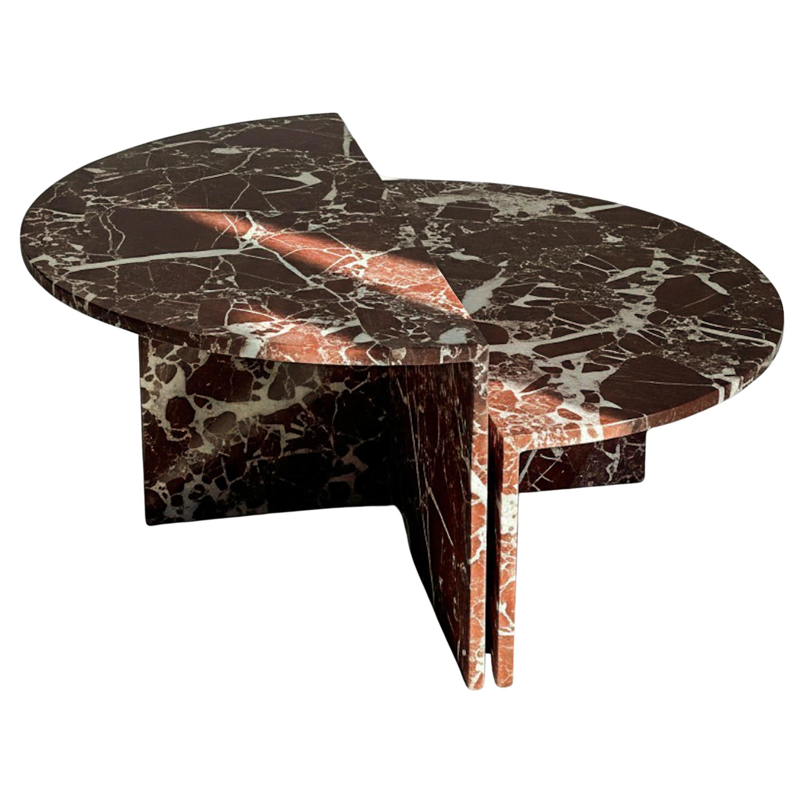 Rosso Levanto Marble Coffee Table Set - Handcrafted Designer Art Piece
