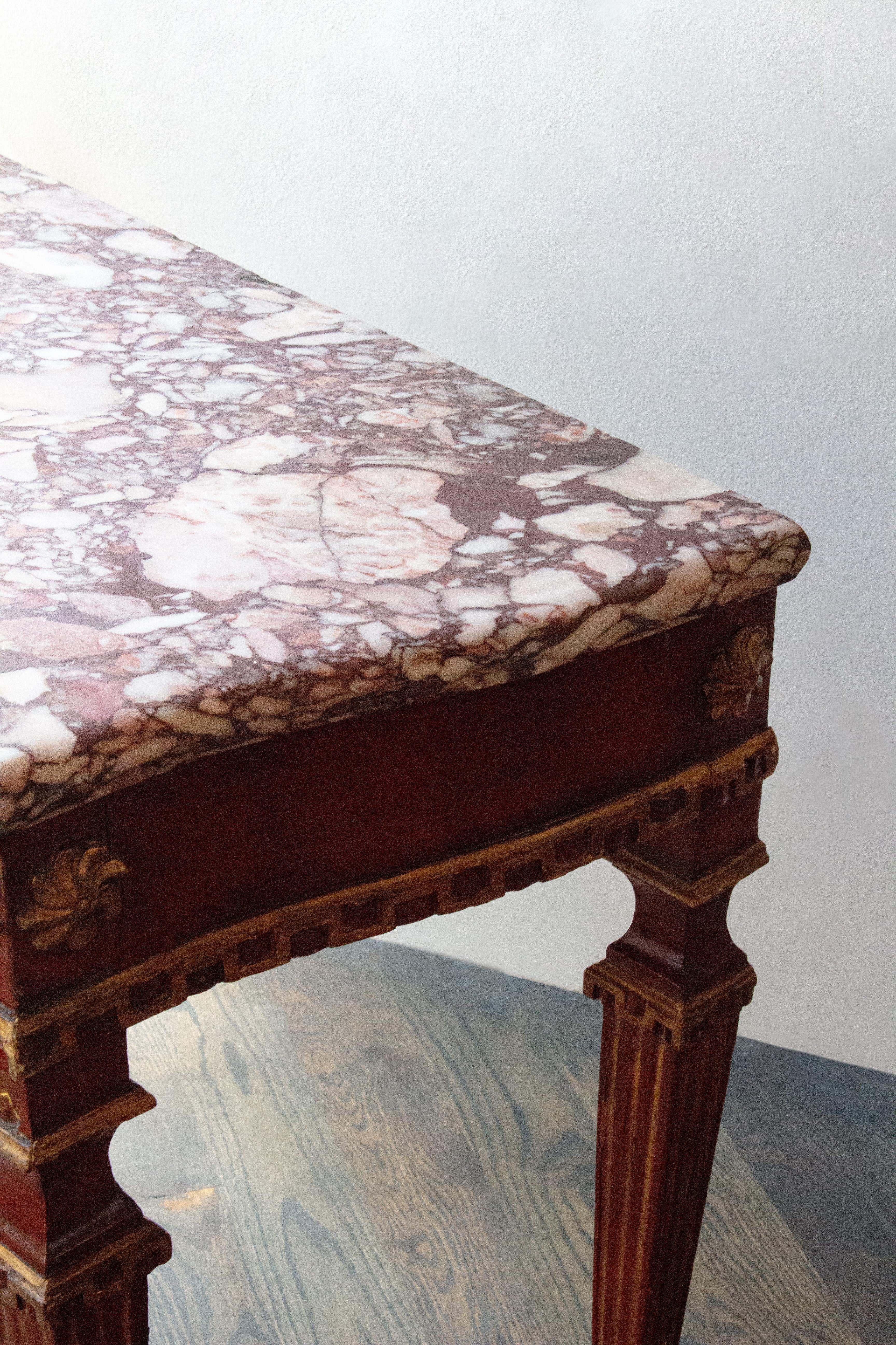 Painted Rosso Levanto Marble Console Table For Sale