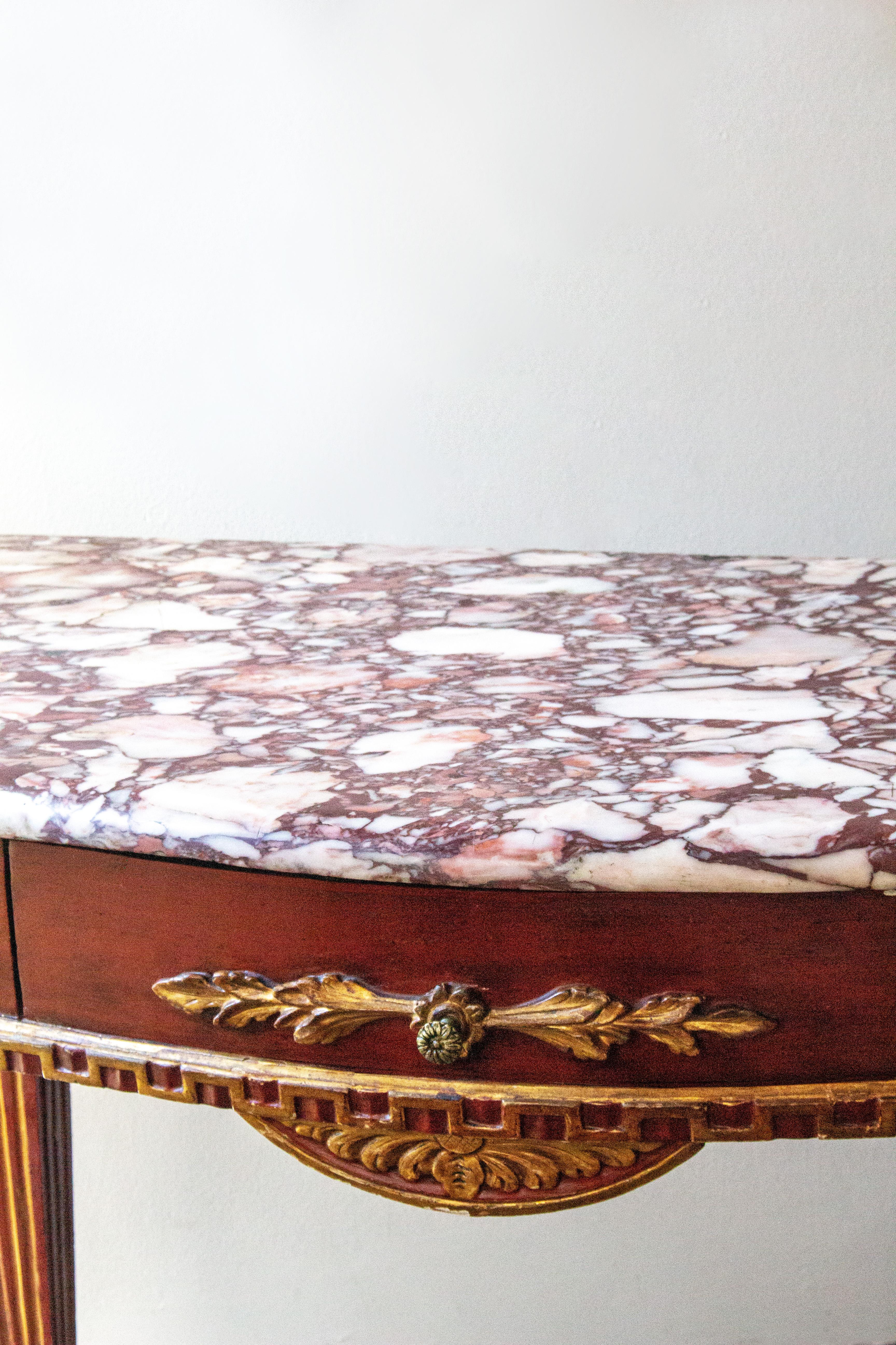 Rosso Levanto Marble Console Table In Fair Condition For Sale In Brooklyn, NY