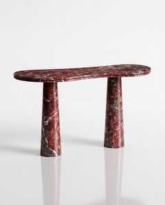 Rosso Levanto Marble Console Table, Handcrafted Solid Marble Entryway Table