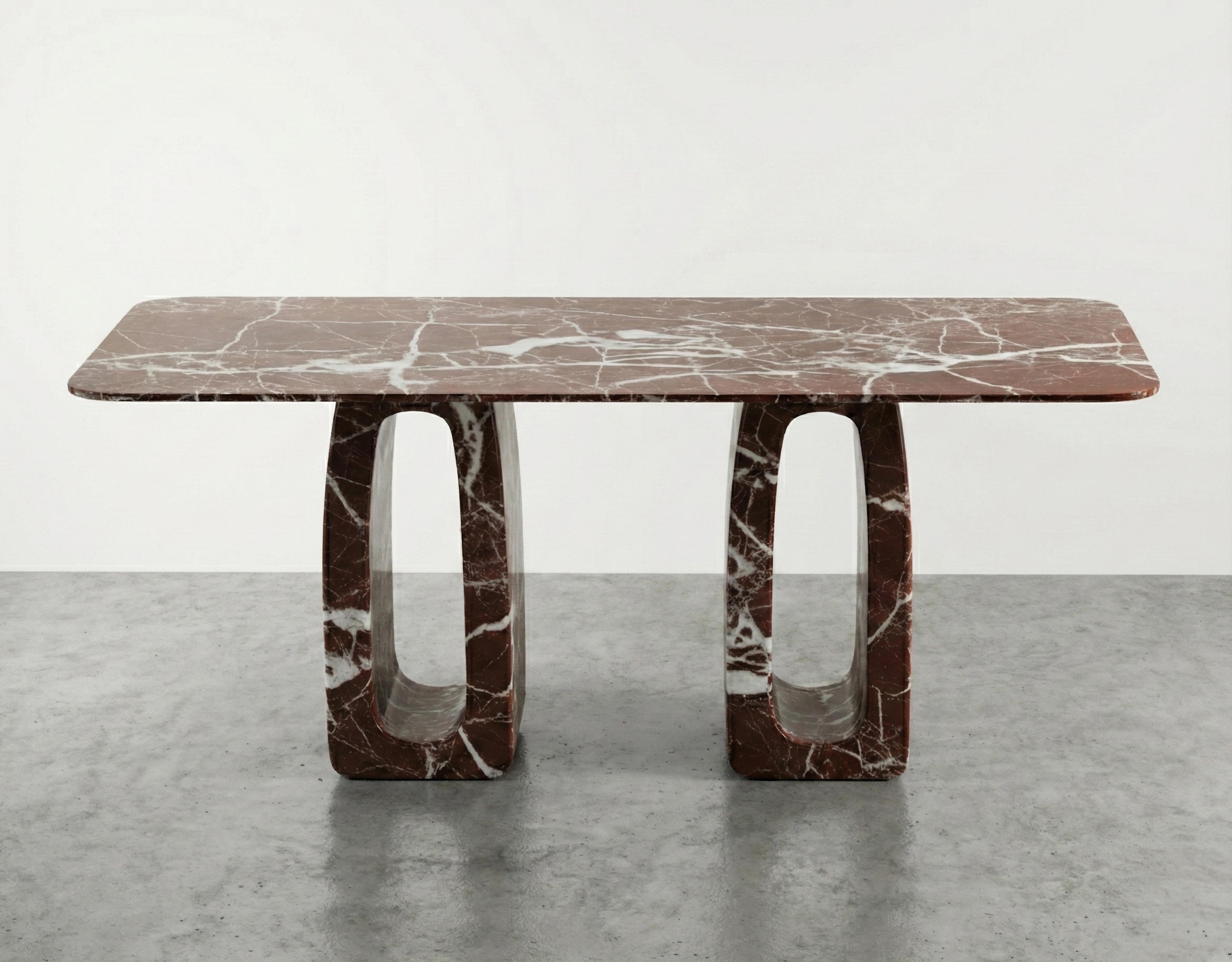 XXIe siècle et contemporain Table de salle à manger en marbre Rosso Levanto, table en marbre bourguignon sur mesure en vente