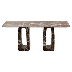 Table de salle à manger en marbre Rosso Levanto, table en marbre bourguignon sur mesure