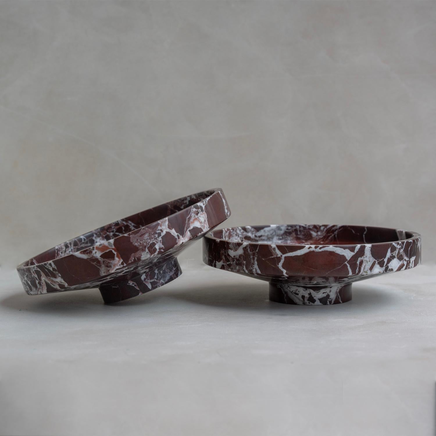 Modern Rosso Levanto Marble Narrow Bowl  For Sale