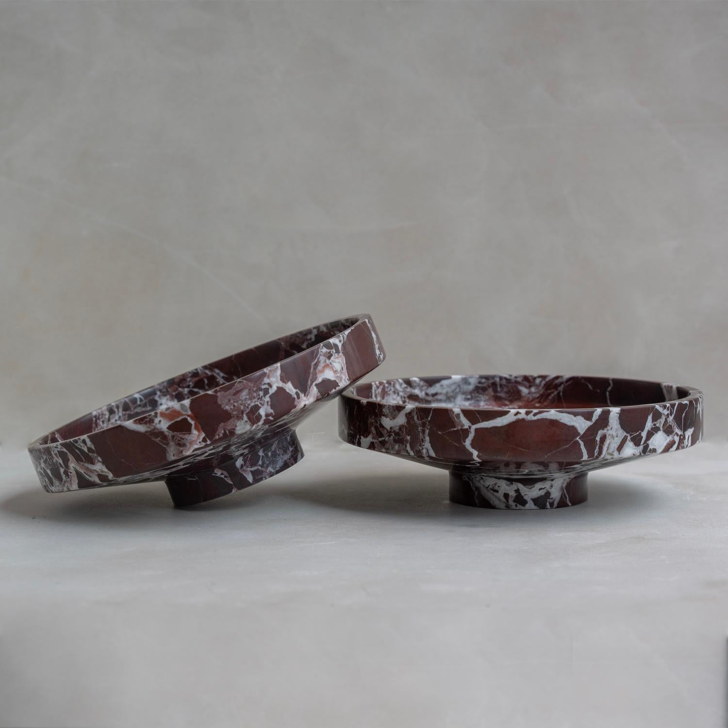 Modern Rosso Levanto Marble Narrow Bowl