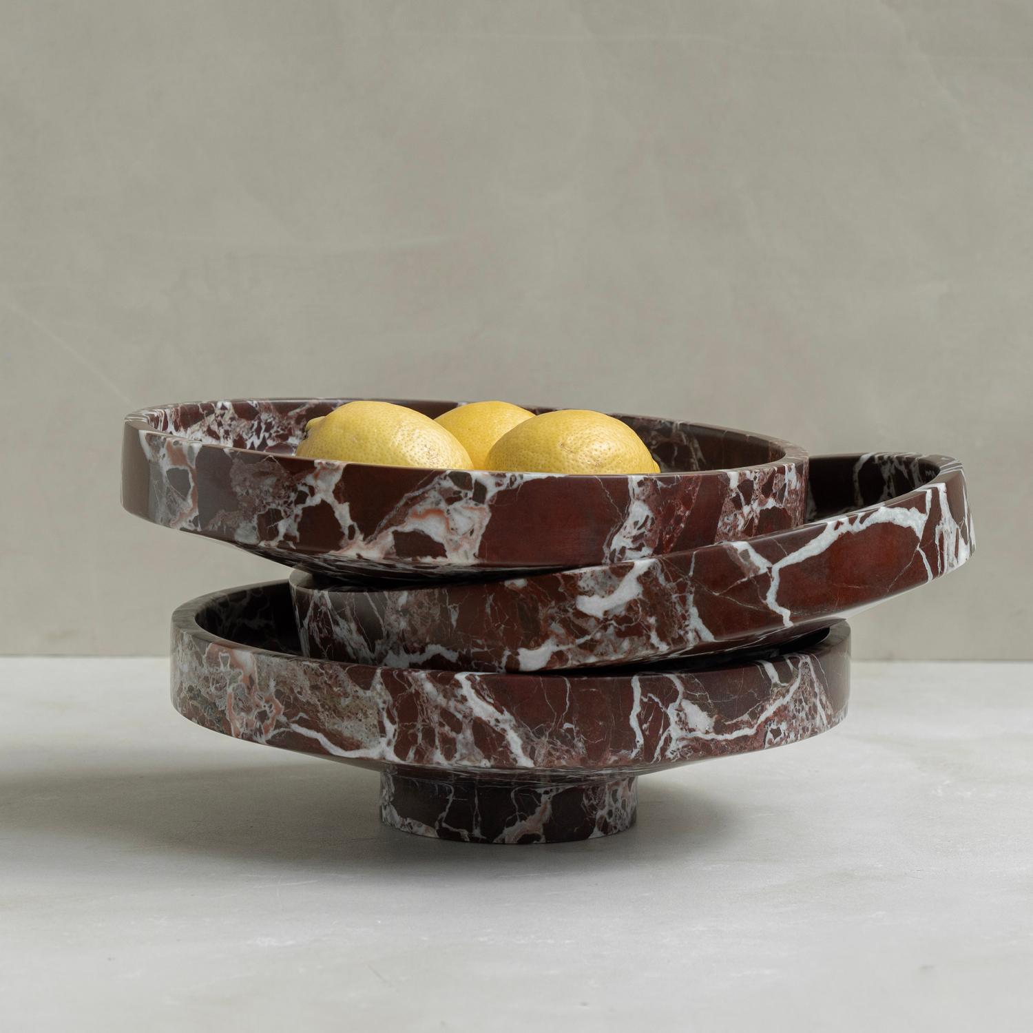 Hand-Carved Rosso Levanto Marble Narrow Bowl