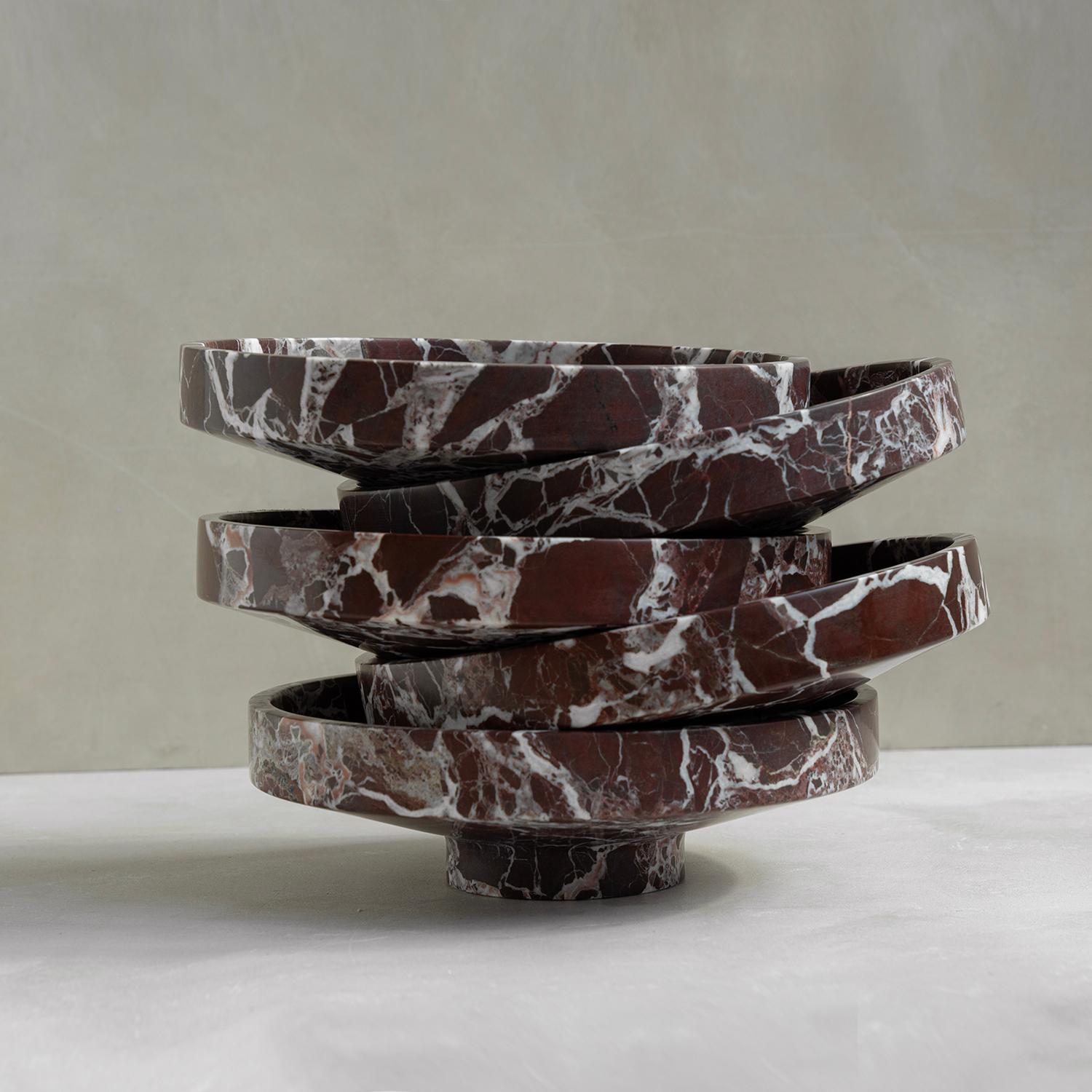 Rosso Levanto Marble Narrow Bowl In New Condition In Eindhoven, NB