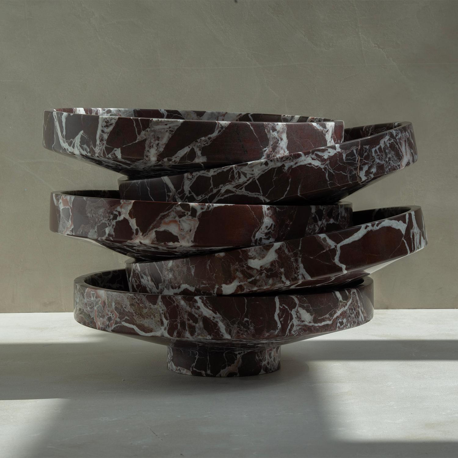 Contemporary Rosso Levanto Marble Narrow Bowl