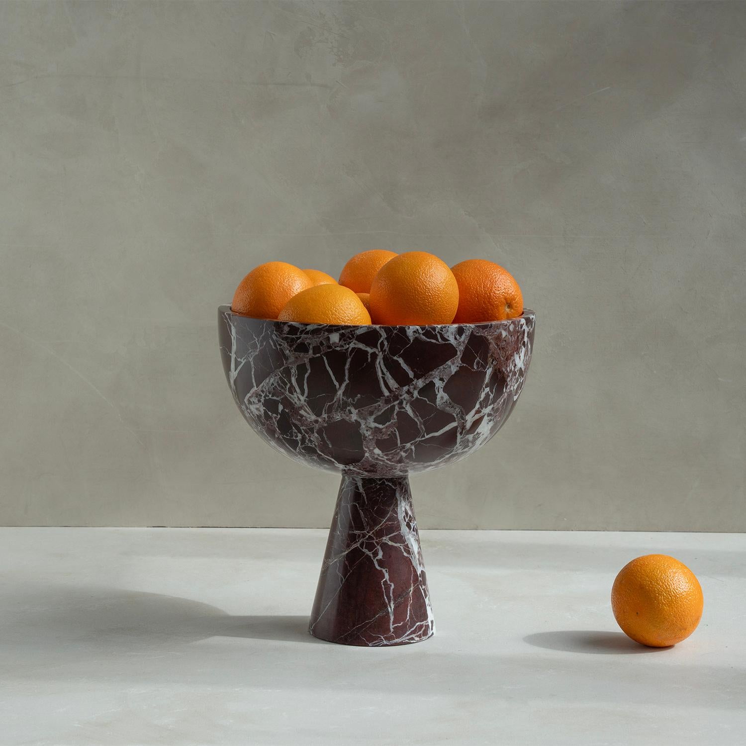 Modern Rosso Levanto Marble Pedestal Bowl XL